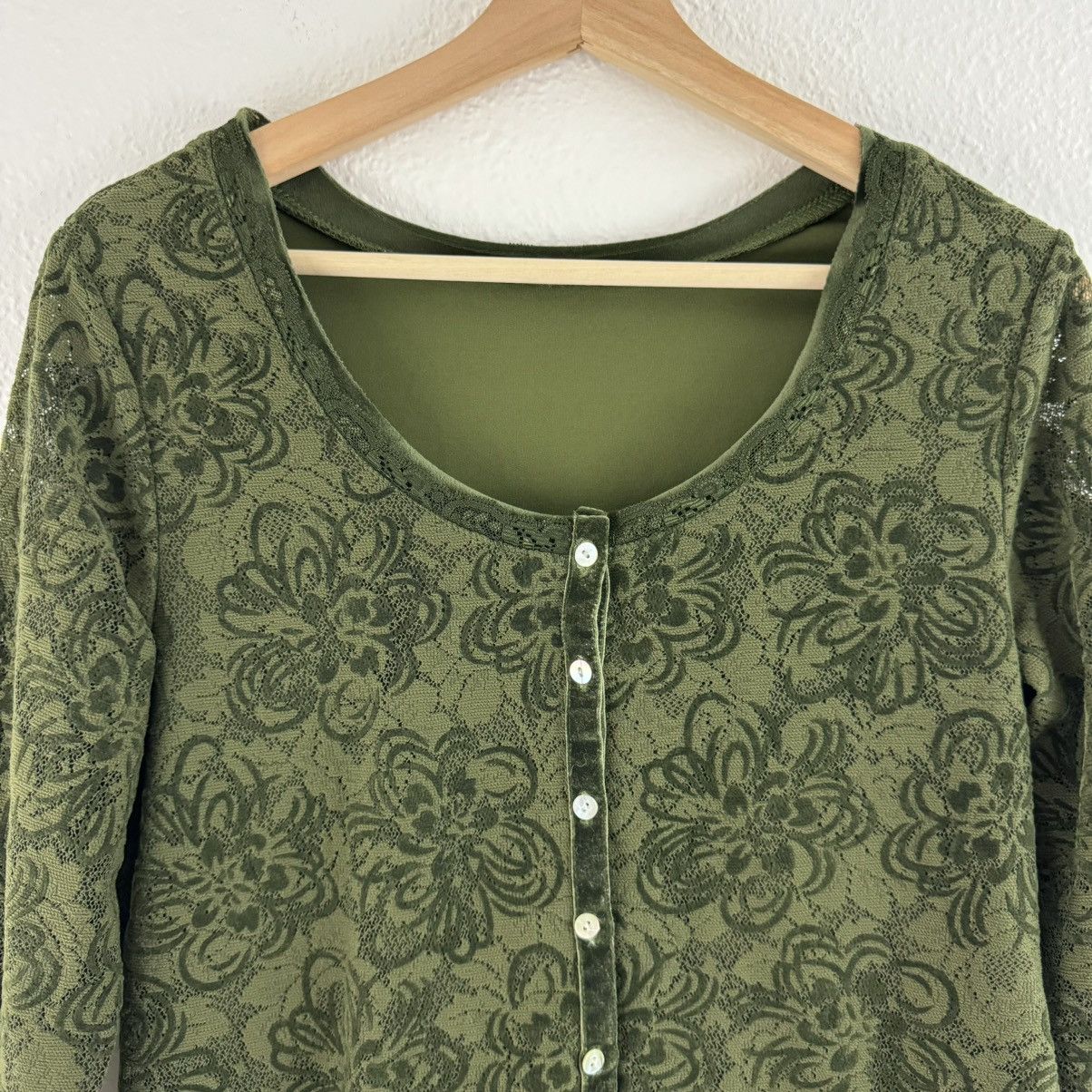 Other Vintage Y2K Moss Green Floral Lace Dainty Button Up Blouse Size M / US 6-8 / IT 42-44 - 2 Thumbnail