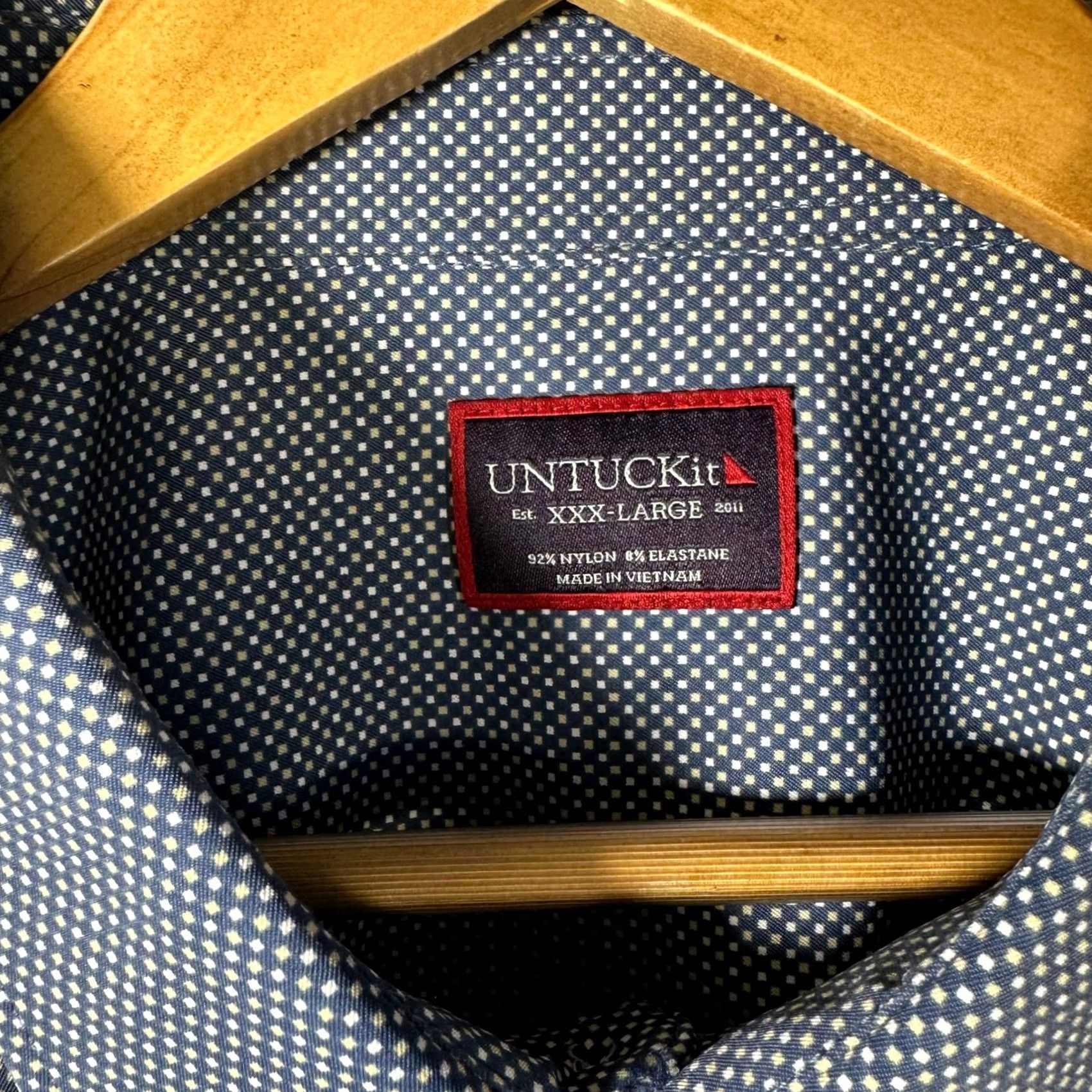 UNTUCKit UNTUCKit Benham SS Shirt Mens 3XL Blue Geometric Performance Stretch Button-Up Short Sleeve Size US XXL / EU 58 / 5 - 2 Thumbnail