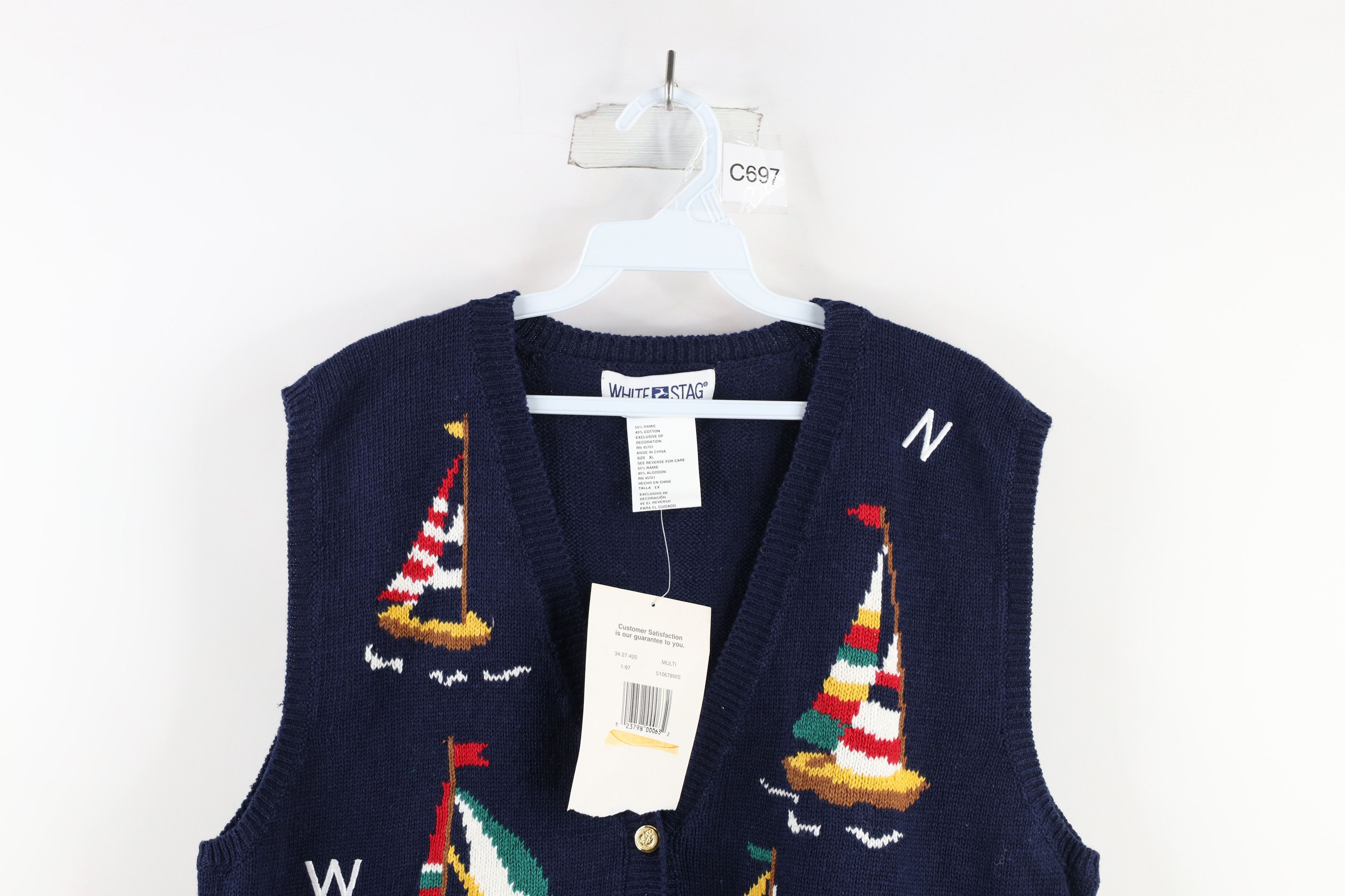Vintage Deadstock Vintage 90s Streetwear Sailing Knit Sweater Vest Size XL / US 12-14 / IT 48-50 - 2 Thumbnail