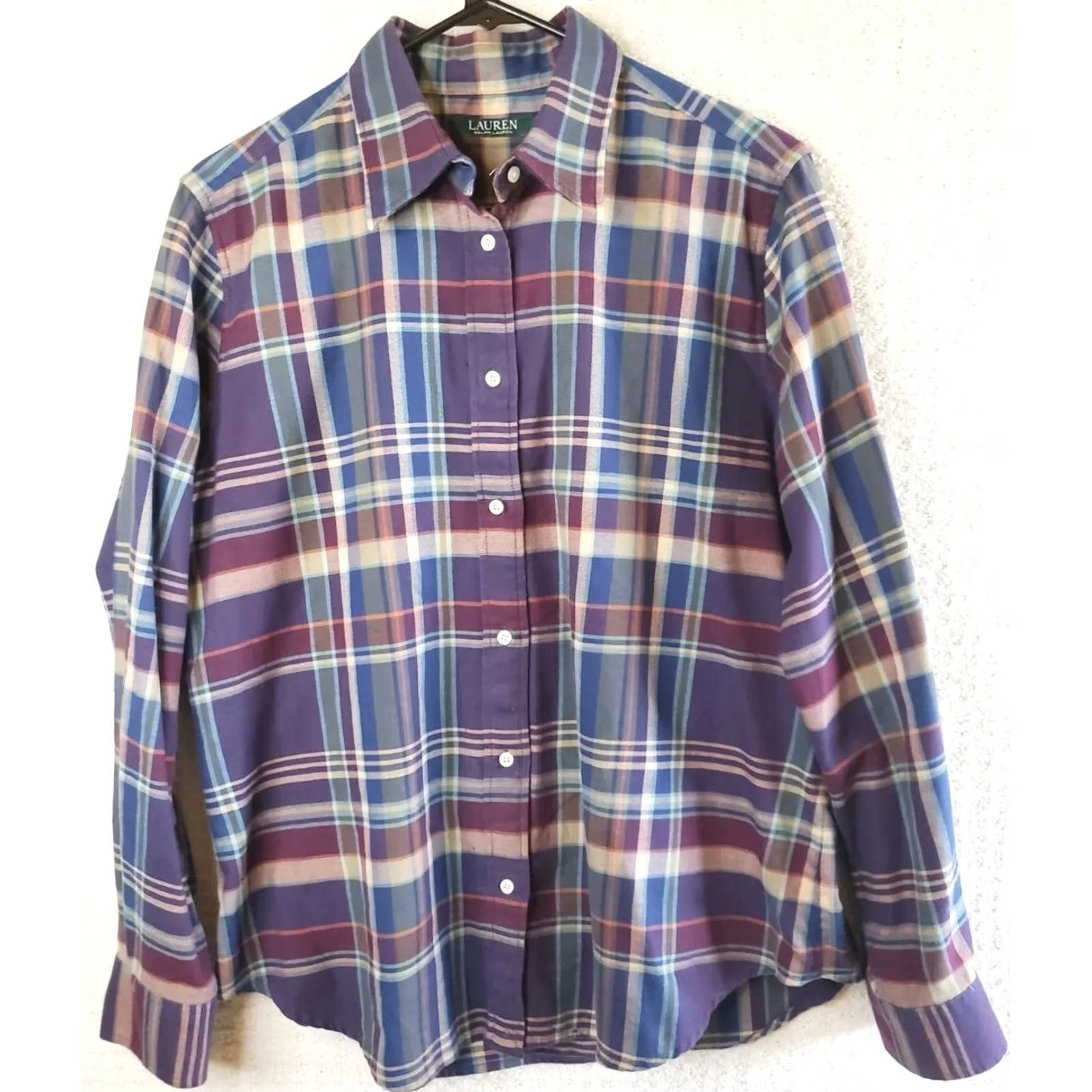 Ralph Lauren Lauren Ralph Lauren Shirt Women's L Button Up Plaid Purple Green Multicolored Casual LRL Shirt Size L / US 10 / IT 46 - 2 Thumbnail