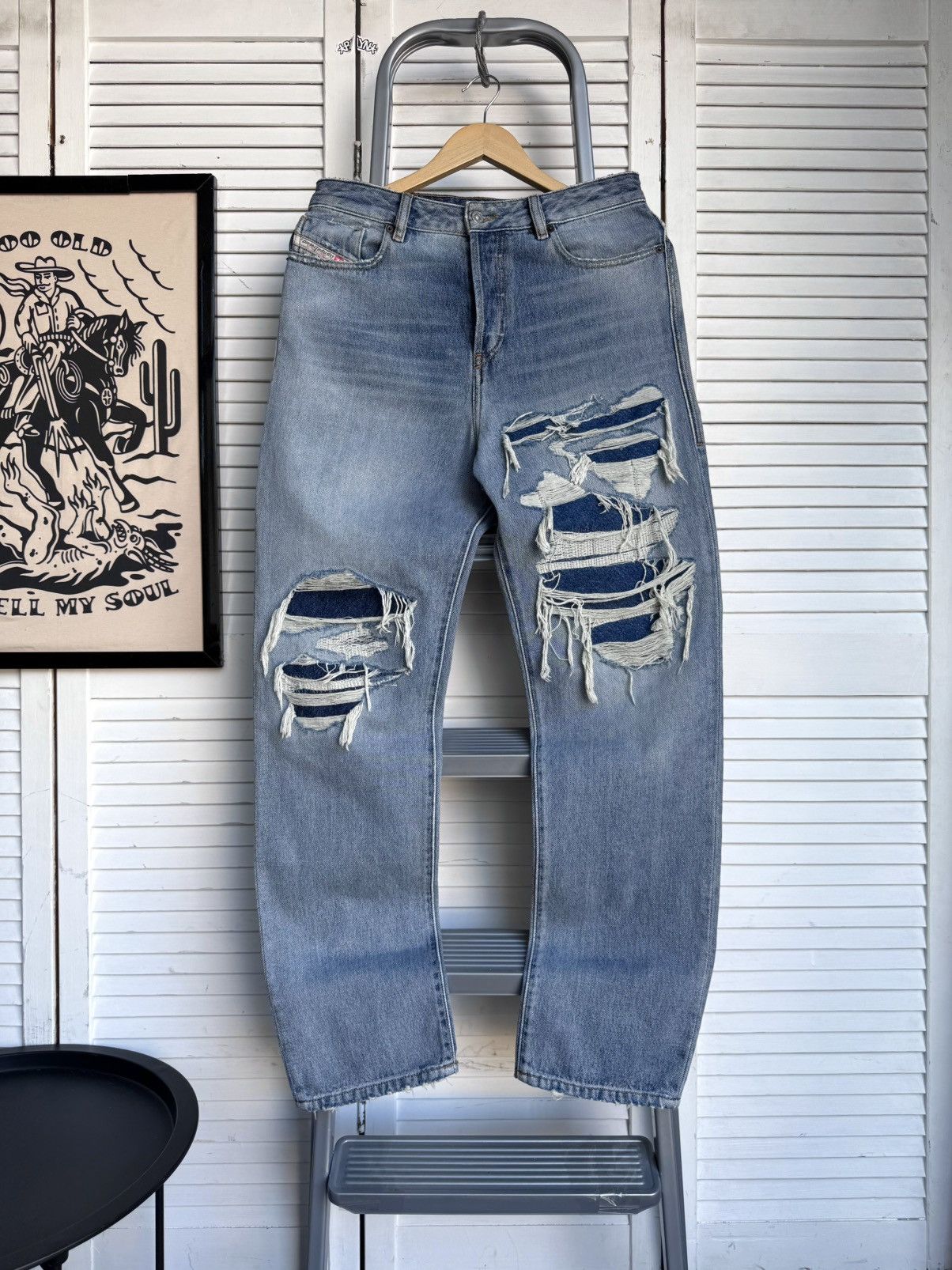 Diesel DIESEL D-Rekiv-Z Washed Distressed Jeans Ripped Denim 09C90 Size US 30 / EU 46 - 3 Thumbnail