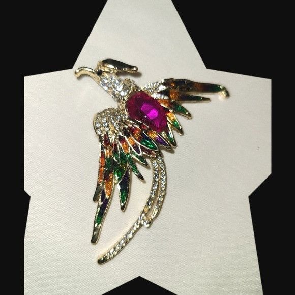 Other Colorful Rhinestone Phoenix Brooch Pin With Gold-Tone Finish Size ONE SIZE - 1 Preview