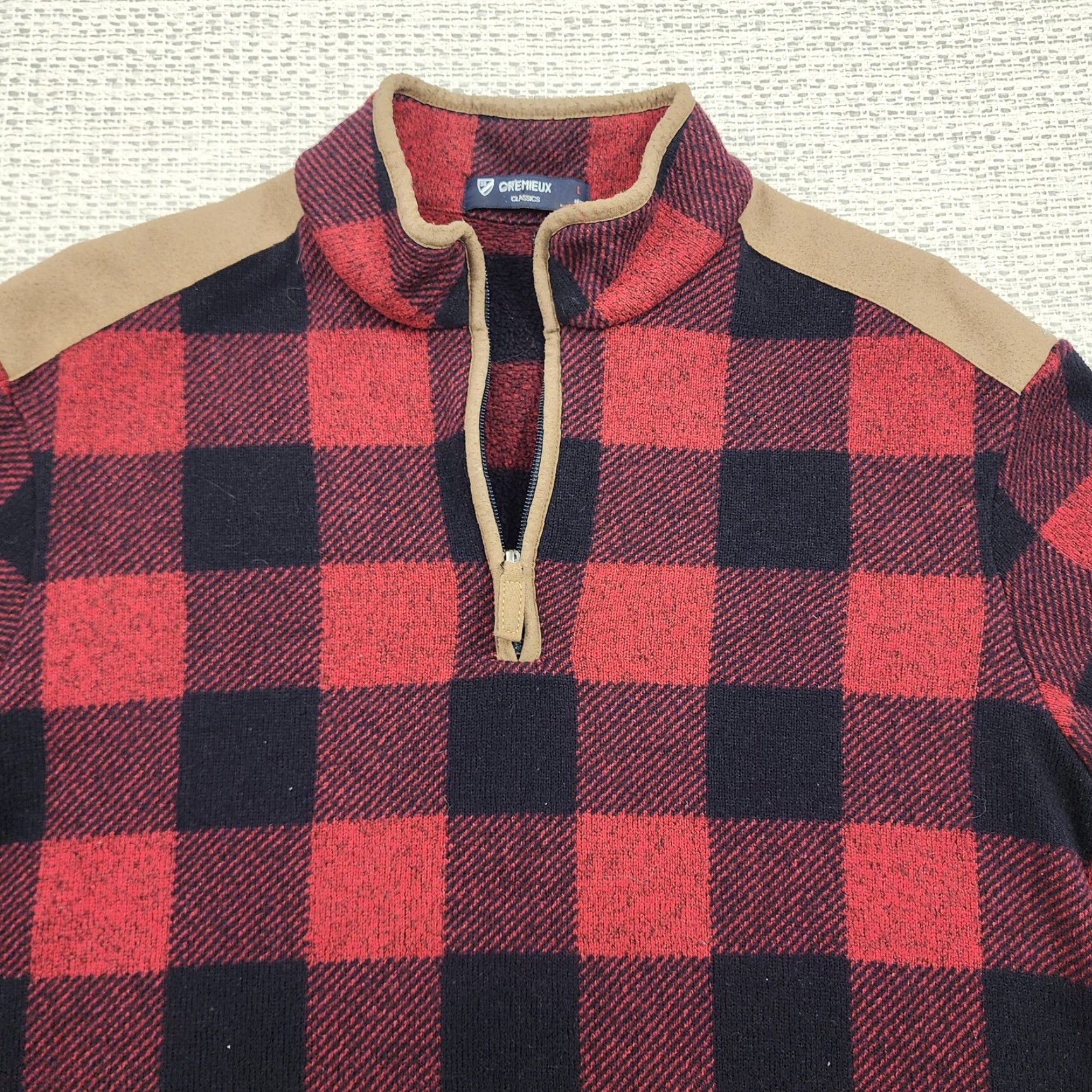 Cremieux Cremieux Sweater Mens Large Red Buffalo Plaid Quarter Zip Pullover Elbow Patch Size US L / EU 52-54 / 3 - 4 Thumbnail