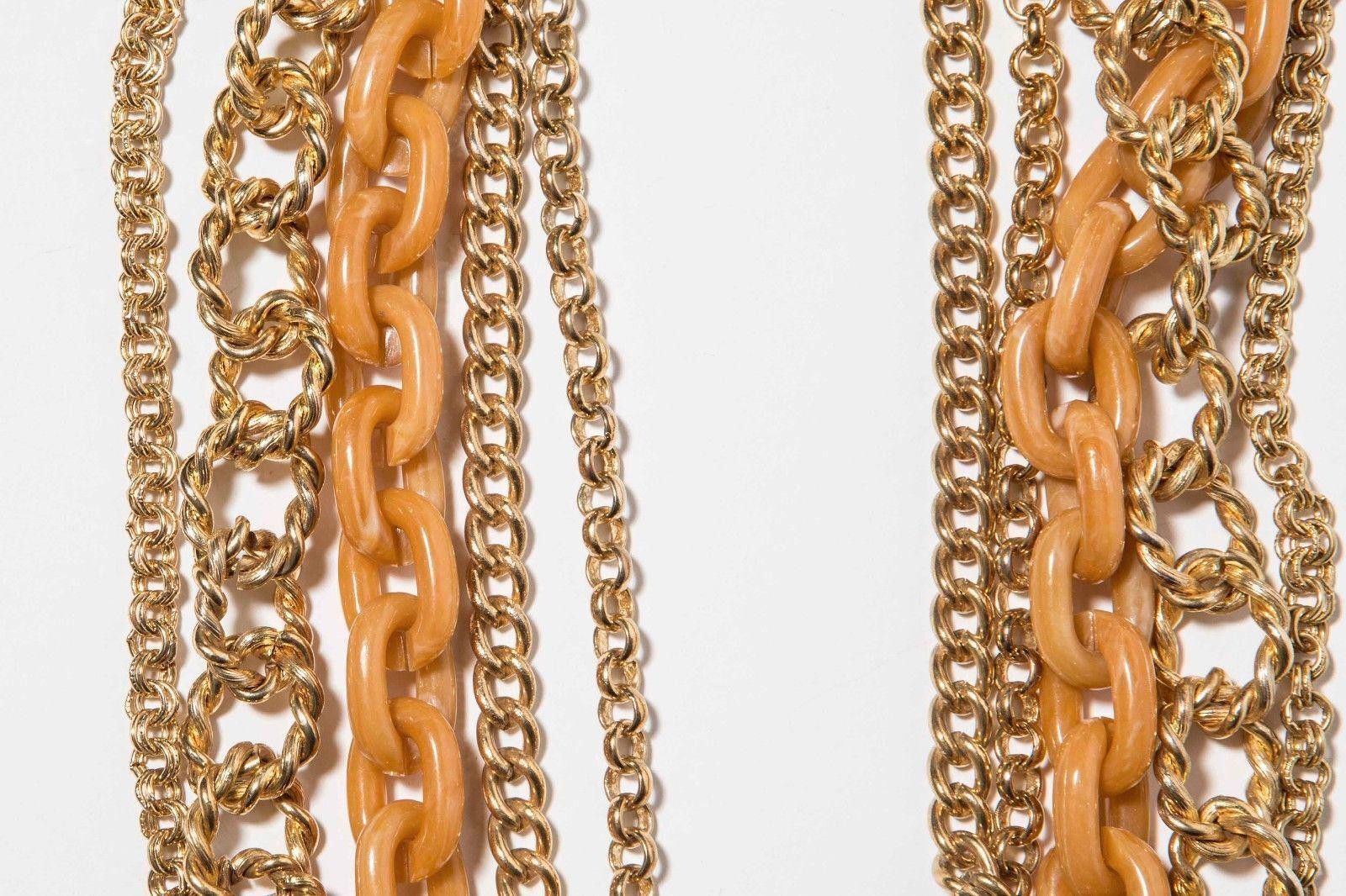 Designer 14k Gold Chain and Orange Plastic Multi Strand Necklace Size ONE SIZE - 3 Thumbnail