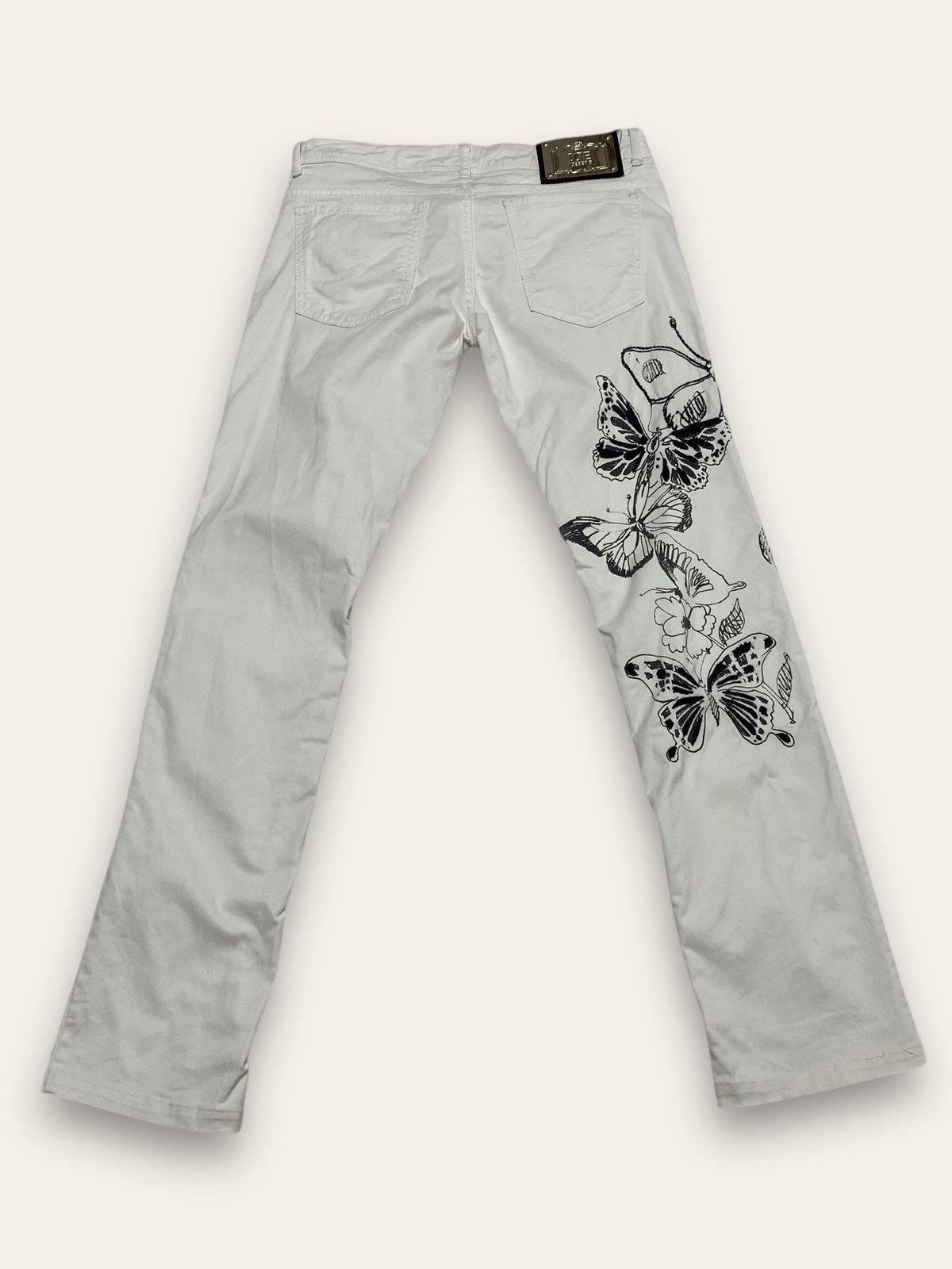 Iceberg Vintage ICEBERG White Pants Art Butterfly Nature Masterpiece Size 31" - 1 Thumbnail