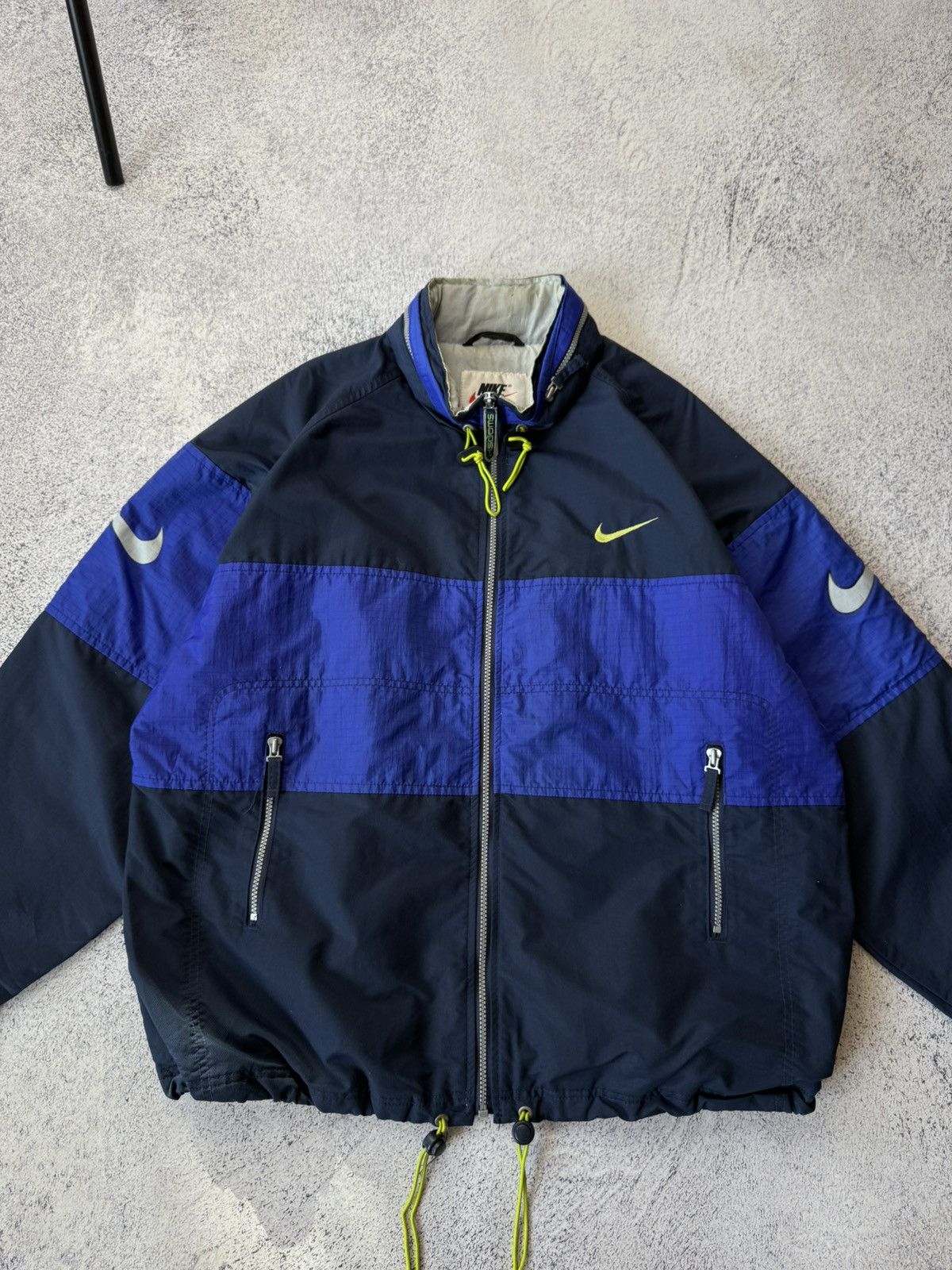Nike Nike Vintage 90s Big SWOOSH Logos Navy/Blue Nylon Jacket Size US L / EU 52-54 / 3 - 6 Thumbnail