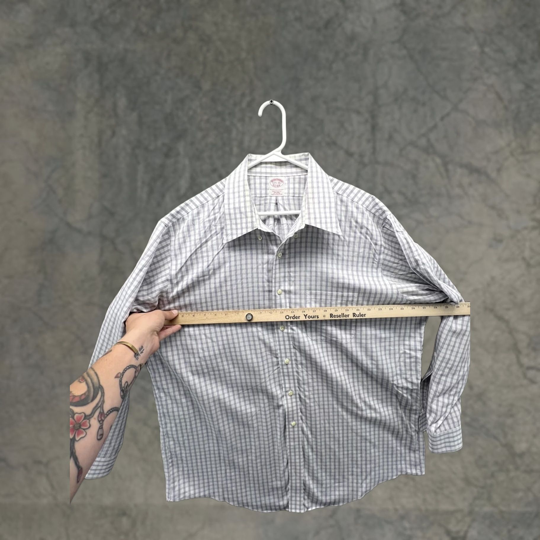 Brooks Brothers Brooks Brothers Dress Shirt Mens 17.5 35 Blue Check Classic Non-Iron Cotton Size 48R - 1 Thumbnail