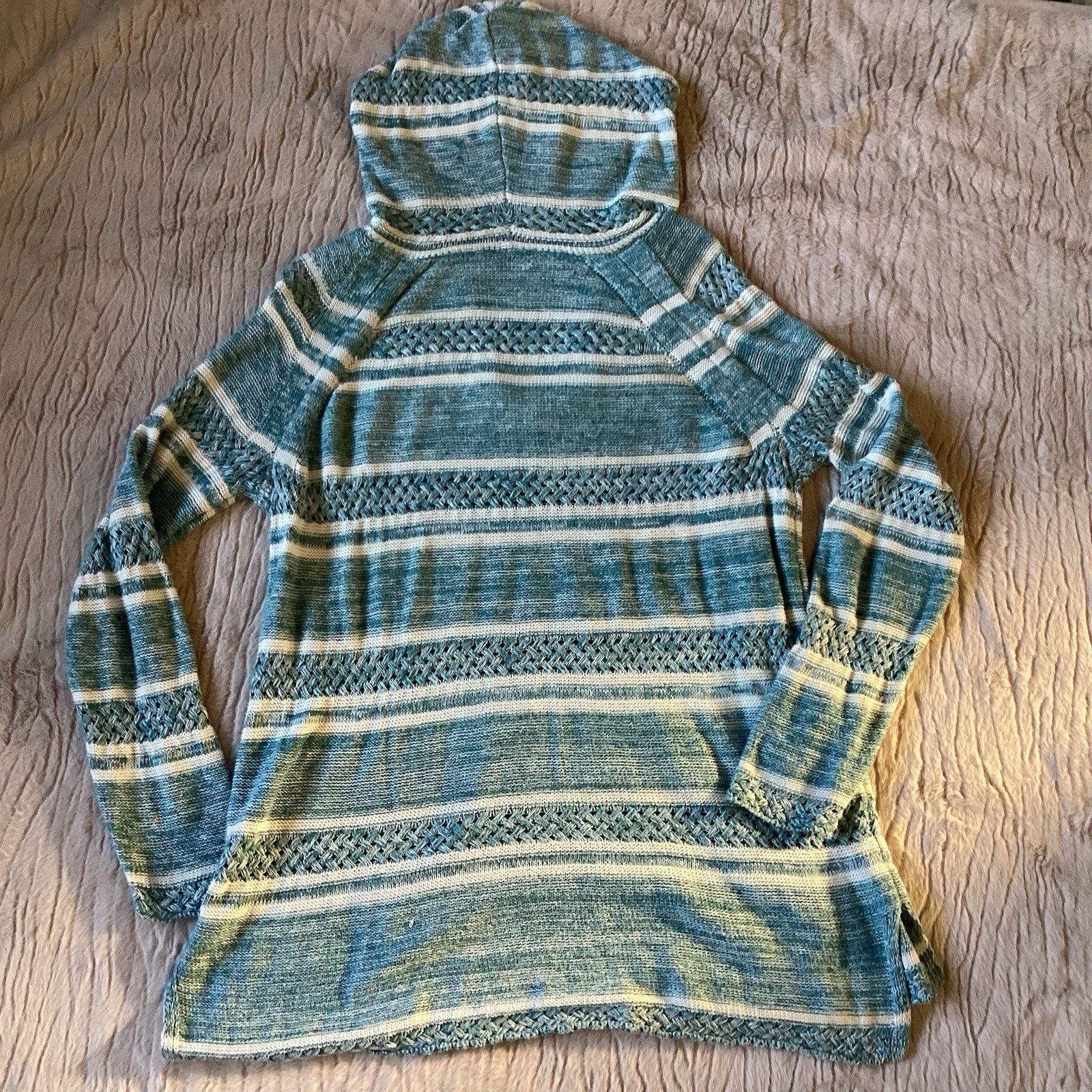 Faherty Faherty Hoodie Sweater XS/S Blue Teal Stripe, Linen Bamboo Size XS / US 0-2 / IT 36-38 - 5 Thumbnail