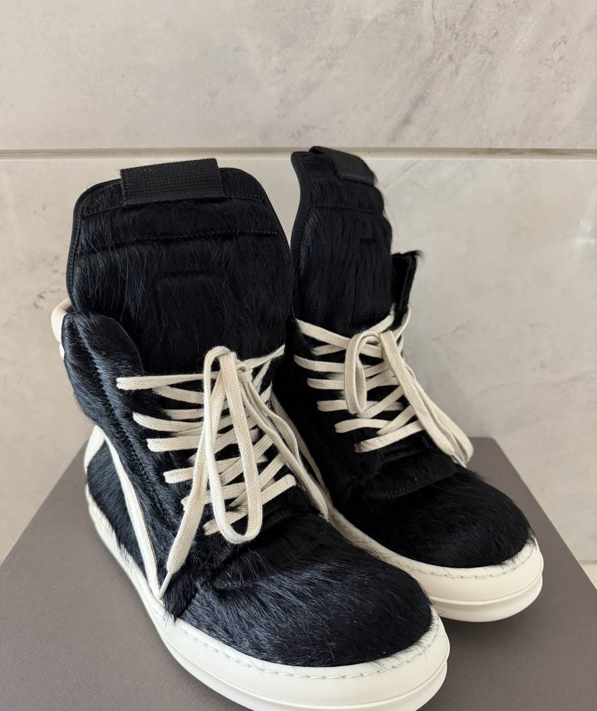 Rick Owens Rick Owens Ponyhair High-Top Geobasket Sneakers Size US 7 / EU 40 - 1 Thumbnail