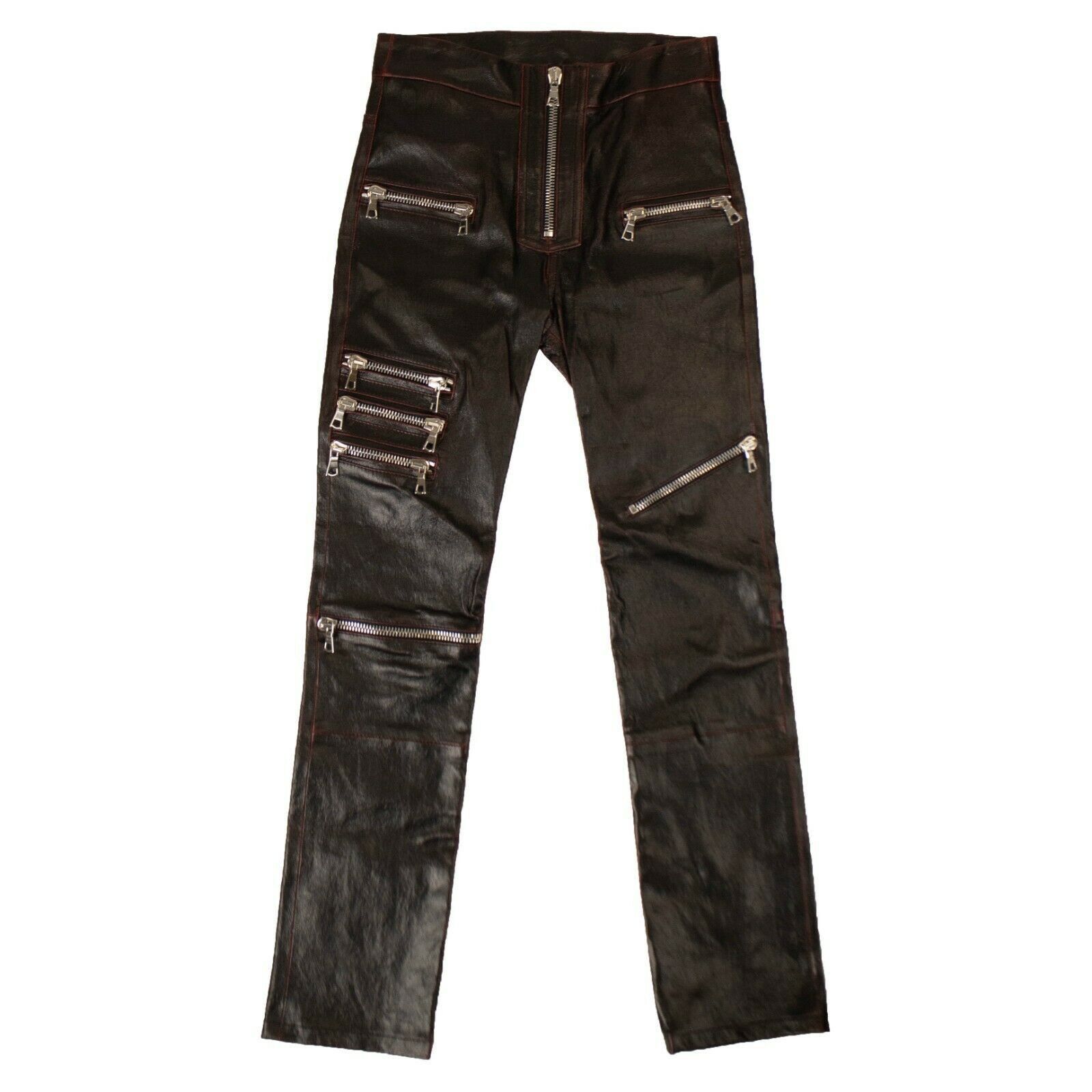 image of Unravel Project Black Leather Multi Zip Skinny Pants Size 26, Women's