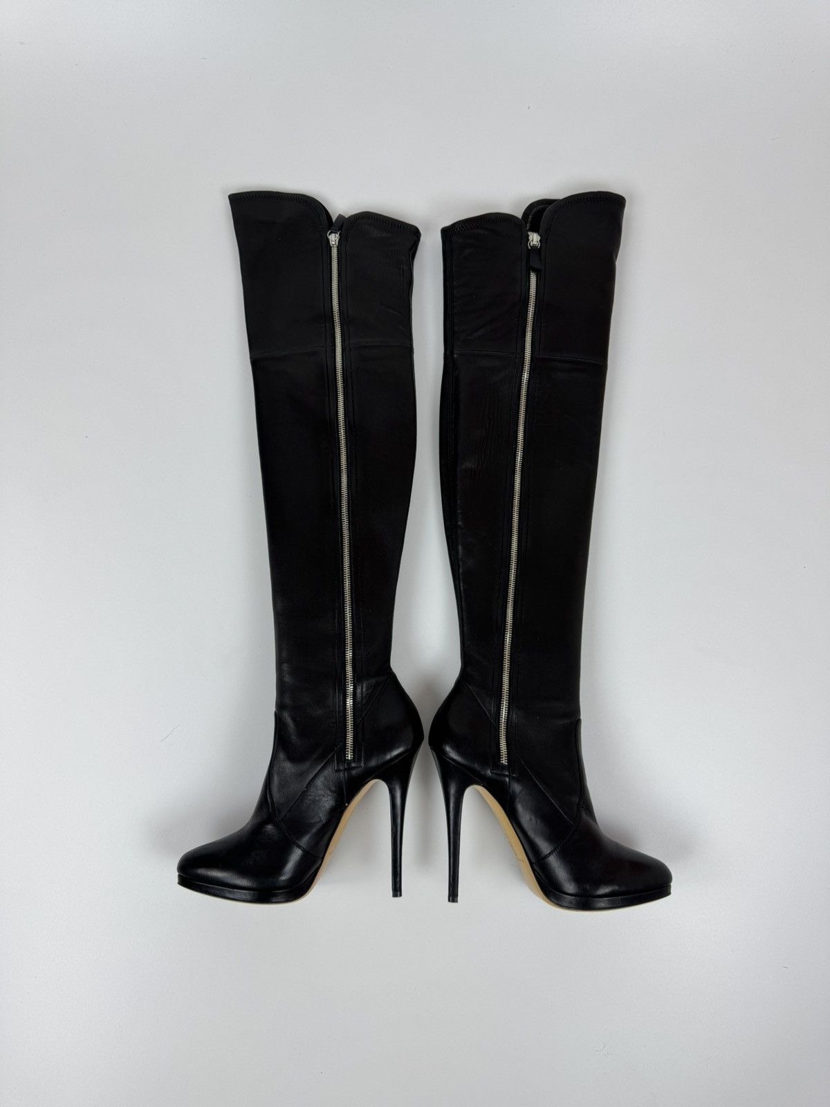 Casadei × Casedei CASADEI Black Leather Over The Knee Boots Stiletto Heels Size US 10 / IT 40 - 2 Thumbnail