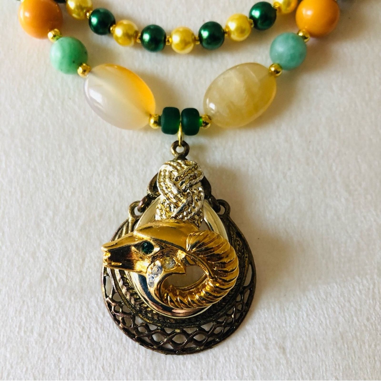 Handmade Handcrafted repurpose double strand KJL emerald ram necklace Size ONE SIZE - 10 Thumbnail