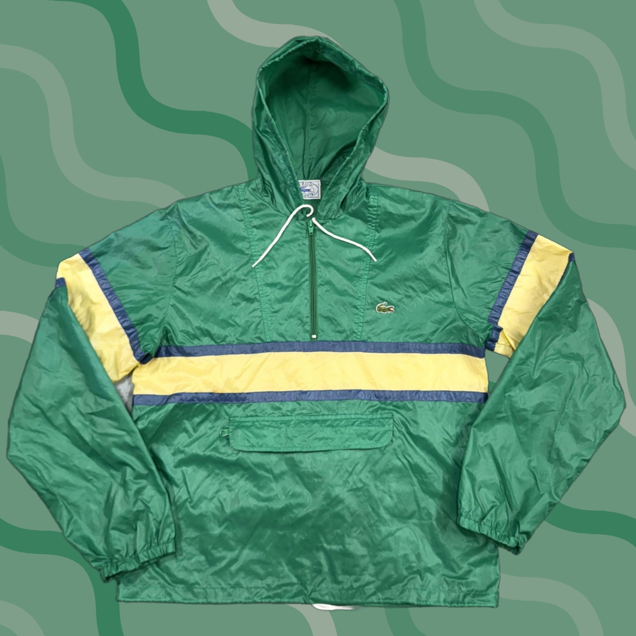 Lacoste VINTAGE Lacoste IZOD Pullover Jacket Mens M Hooded Windbreaker 80s Green Striped Nylon Zip Size US M / EU 48-50 / 2 - 1 Thumbnail