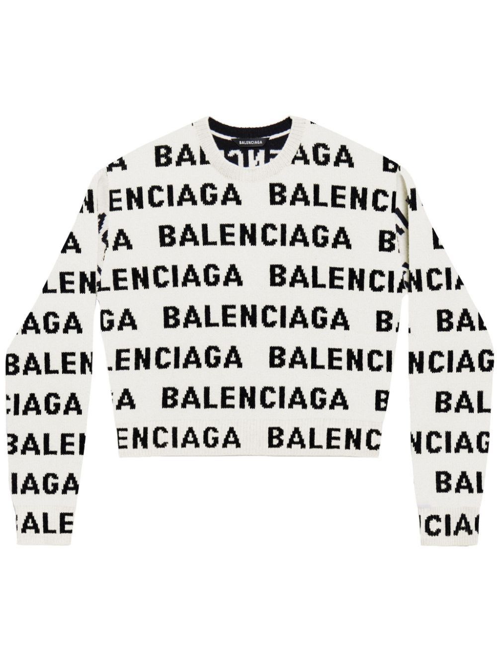 Balenciaga o1la1rc1a0126 Bal Horizontal Allover Cropped Sweater White Size L / US 10 / IT 46 - 1 Thumbnail