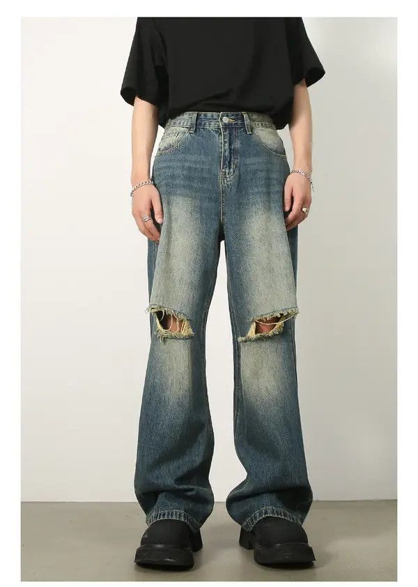 Japanese Brand "Vintage washed distressed summer versatile ripped jeans Size US 32 / EU 48 - 1 Thumbnail