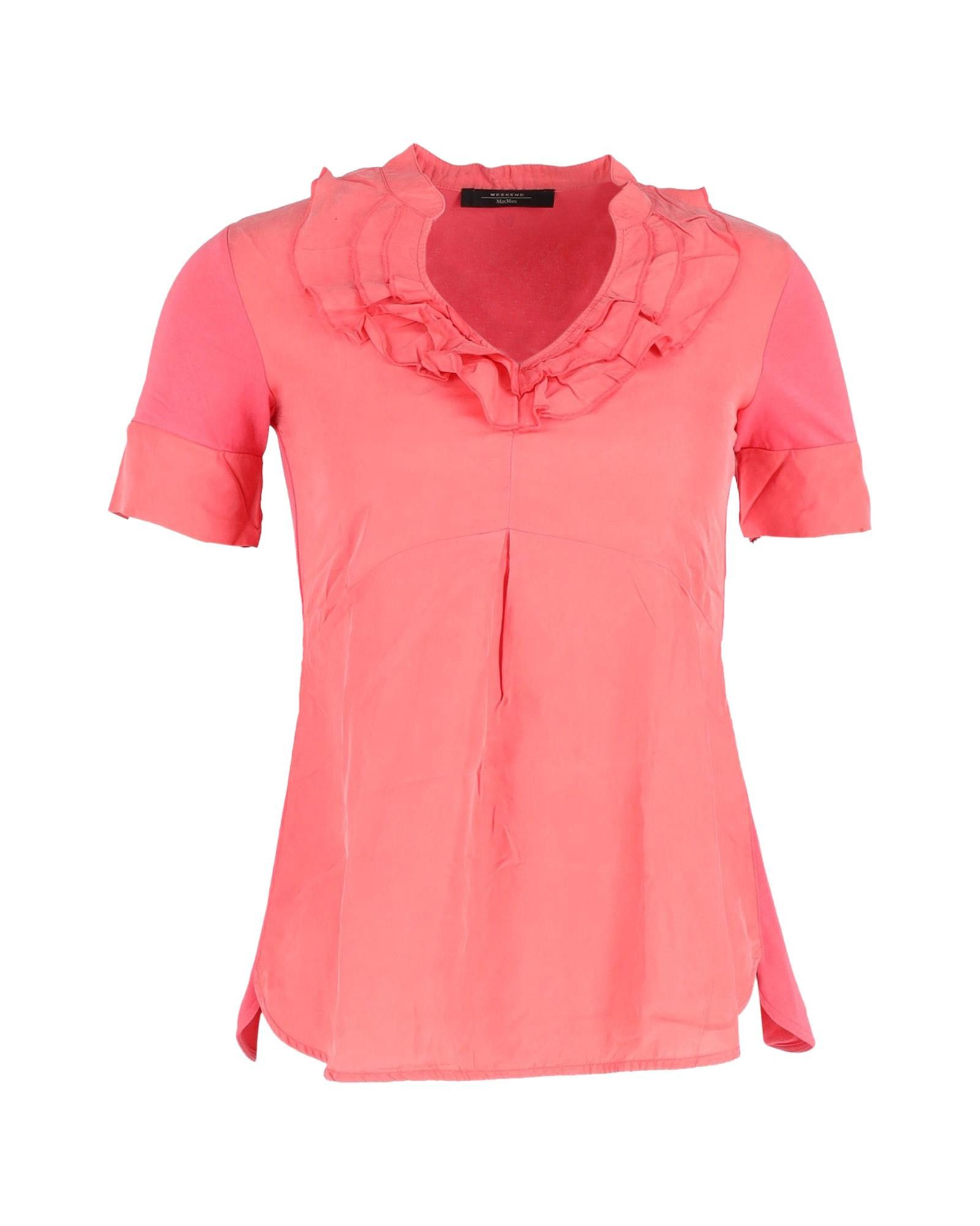 image of Max Mara Luxurious Silk Ruffled Blouse With V-Neck And Layered Ruffles In Pink, Women's (Size XS)