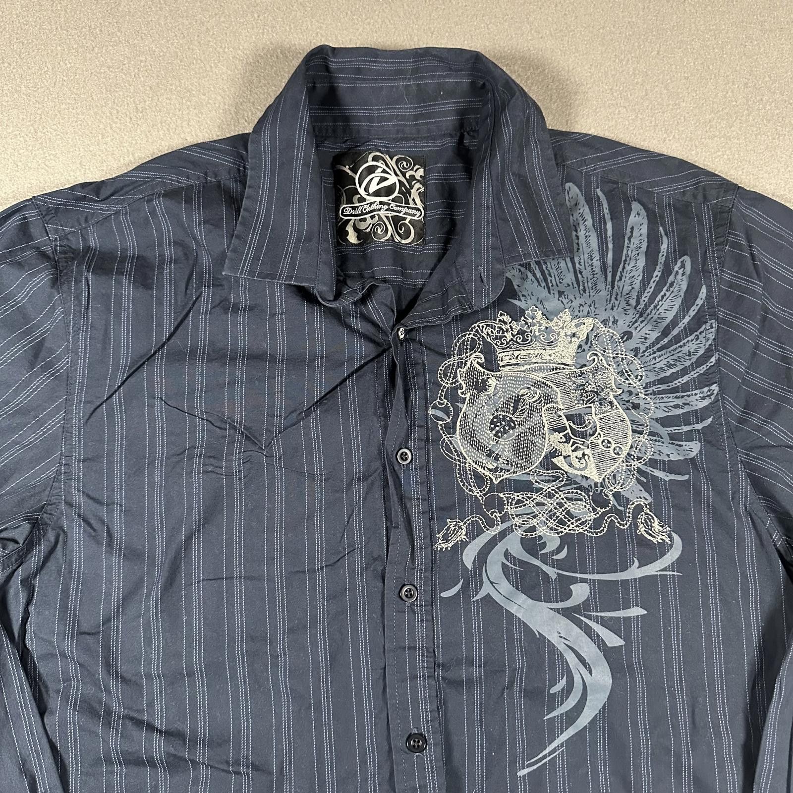 Other y2k Men button up M Navy Blue Graphic Embroidered pinstripe Size US XL / EU 56 / 4 - 3 Thumbnail