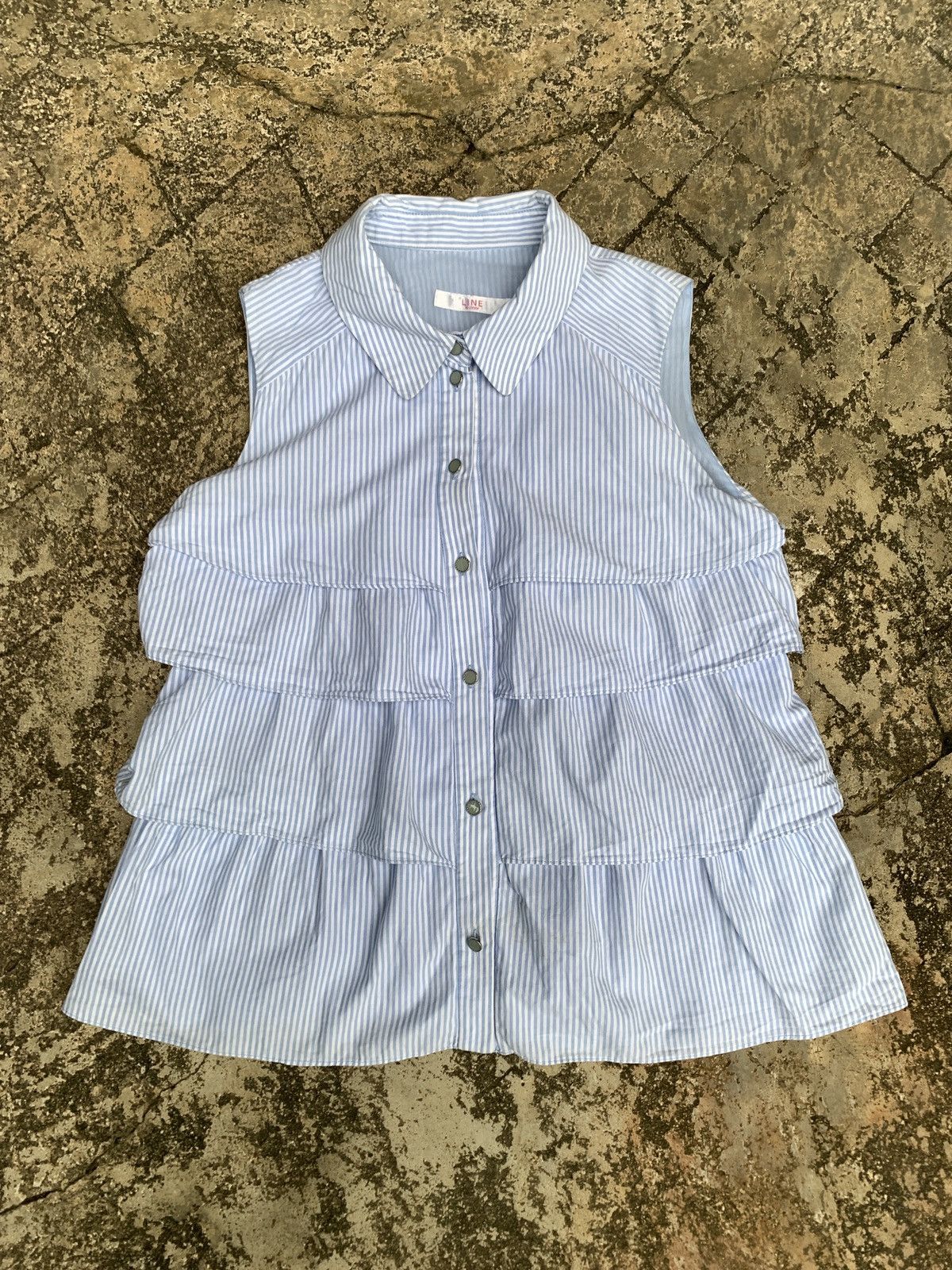 Japanese Brand Line Striped Layered Sleeveless Button Blouse Top Size M / US 6-8 / IT 42-44 - 1 Thumbnail