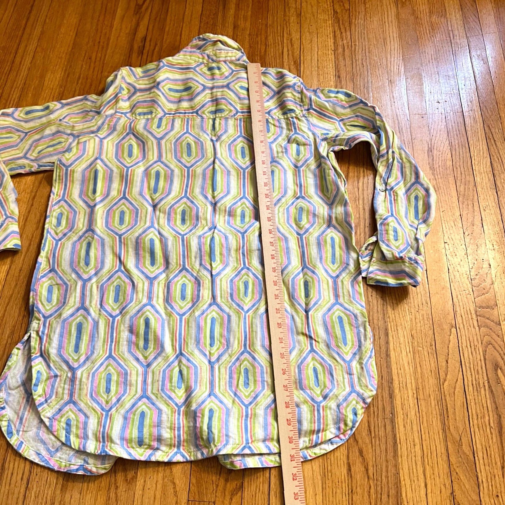 Vintage Sigrid Olsen Shirt Womens Large Button Down Linen Green Blue Tunic Top Blouse Regular L Womens Size L / US 10 / IT 46 - 5 Thumbnail