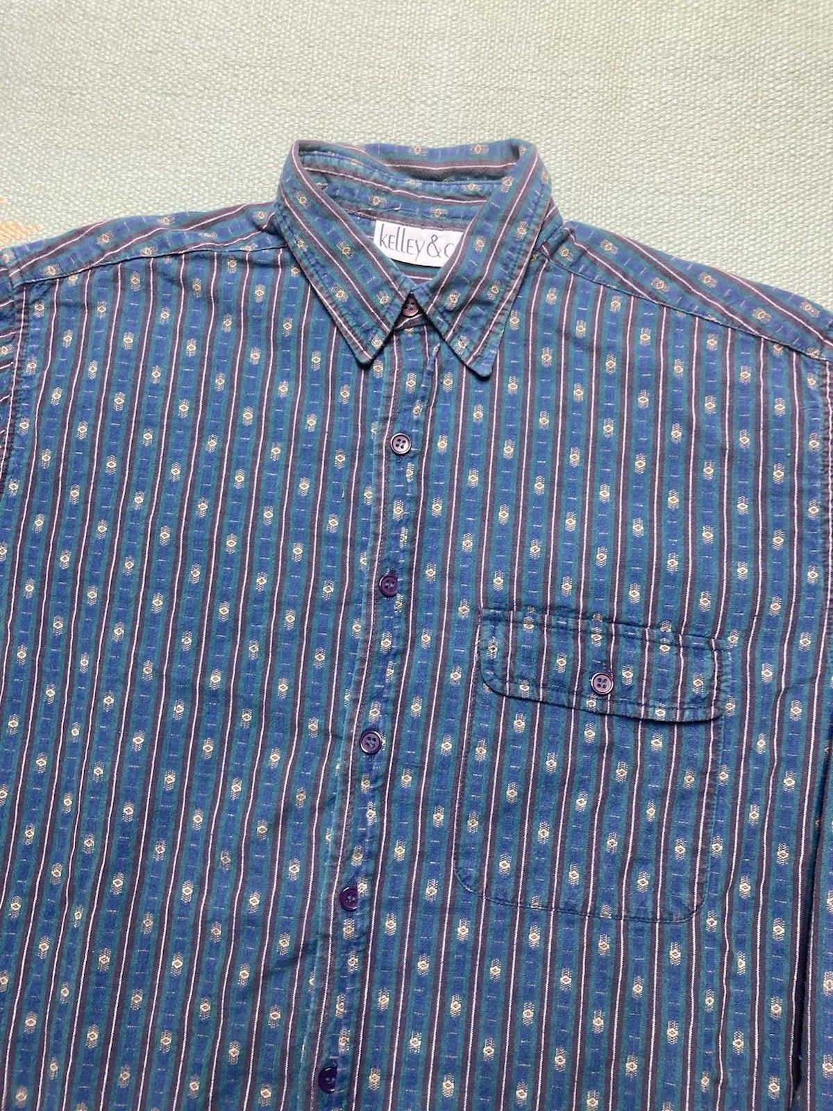 Vintage Vintage 80s button shirt aztec striped blue cotton medium Size US M / EU 48-50 / 2 - 2 Thumbnail