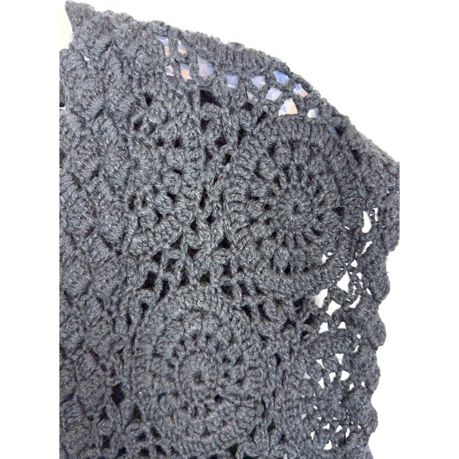 Vintage OBR Vest Sweater Womens L Black Crochet Knit Open Front Hippie Boho Winter Spring Fall Festival Casual Size L / US 10 / IT 46 - 6 Thumbnail