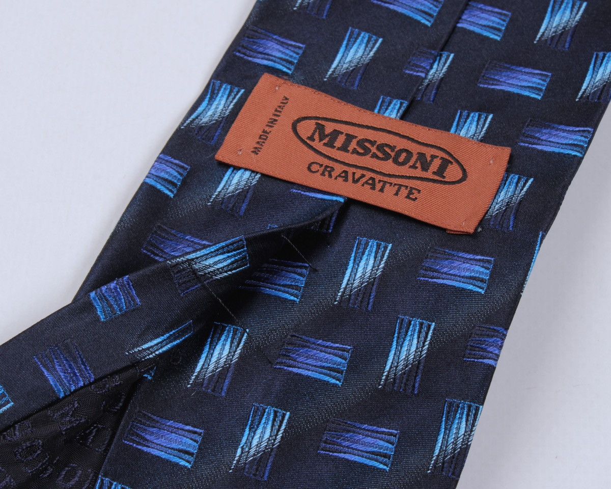 Designer × Missoni × Vintage MISSONI Cravatte Vintage Blue Geometric Silk Tie Size ONE SIZE - 12 Thumbnail
