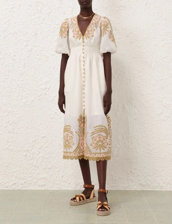 Zimmermann o1s22i1n1024 Waverly Embroidered Linen Dress in White Size S / US 4 / IT 40 - 2 Thumbnail