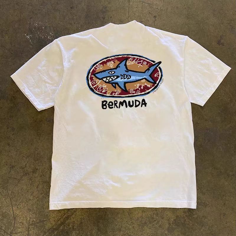 Japanese Brand × Vintage Washed vintage distressed shark print cotton tee Size US L / EU 52-54 / 3 - 1 Thumbnail