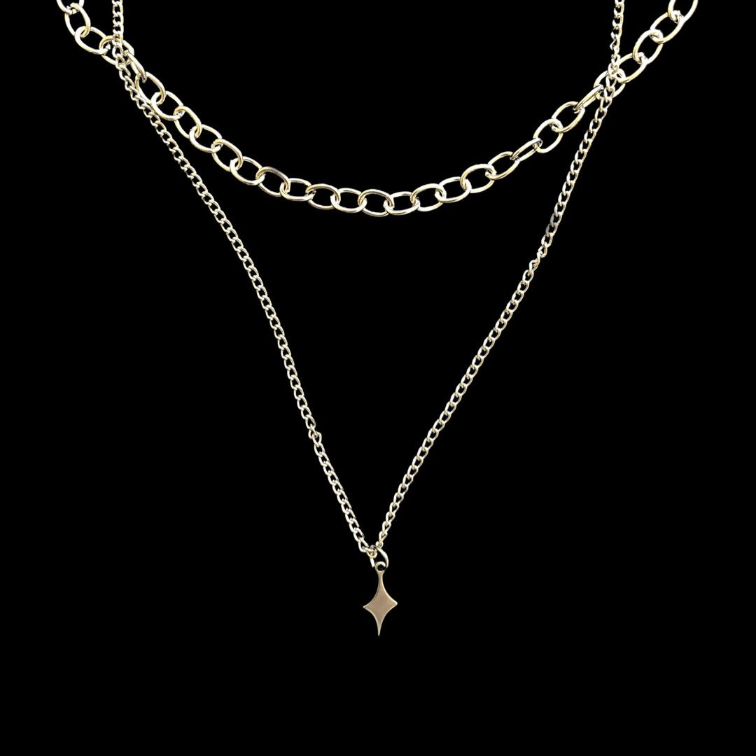 Jewelry Star Chain Necklace Punk Gothic Chrome Rock Size ONE SIZE - 4 Thumbnail