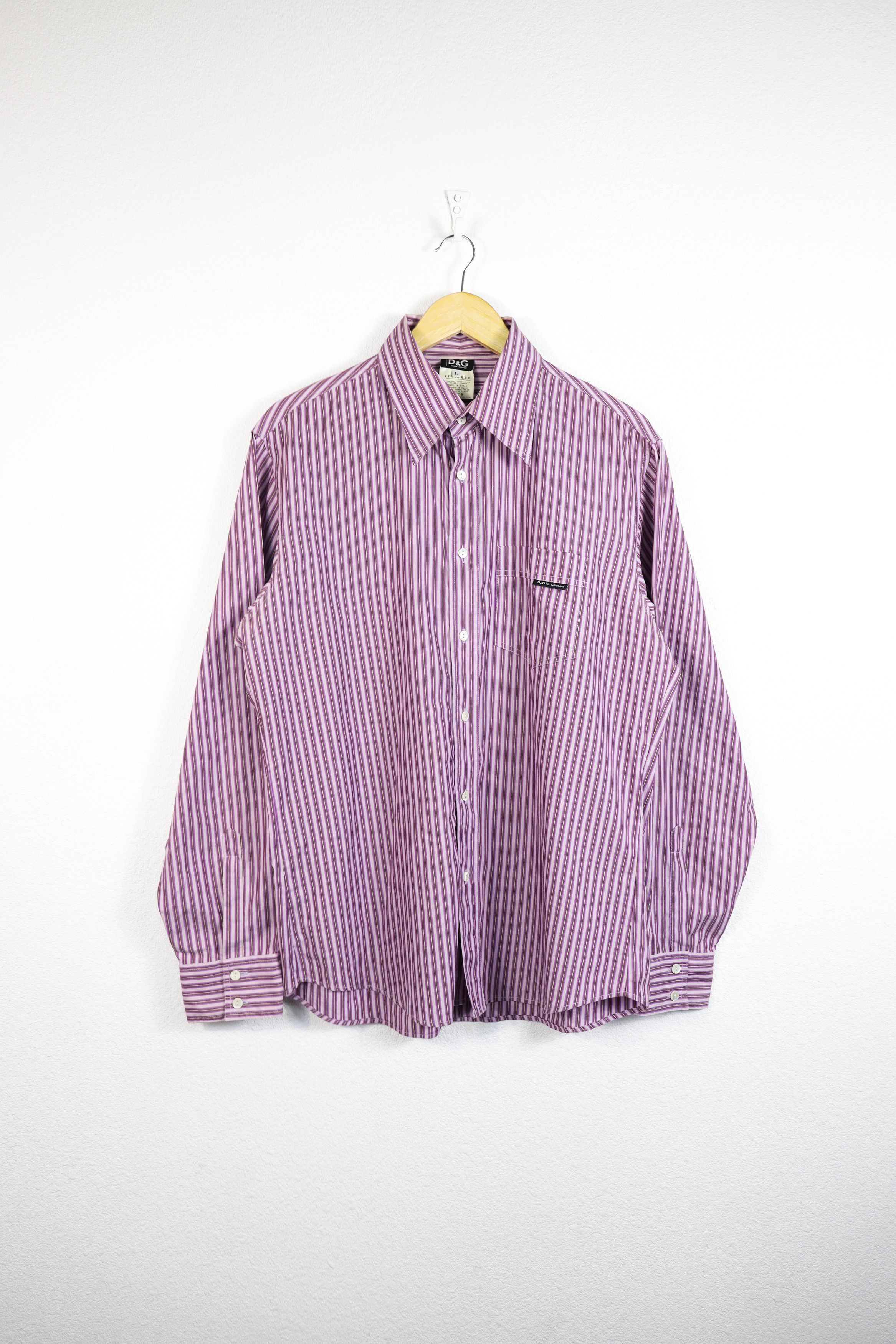 Dolce & Gabbana Dolce & Gabbana Pocket Logo Tab Purple Striped Shirt L Size US L / EU 52-54 / 3 - 1 Thumbnail