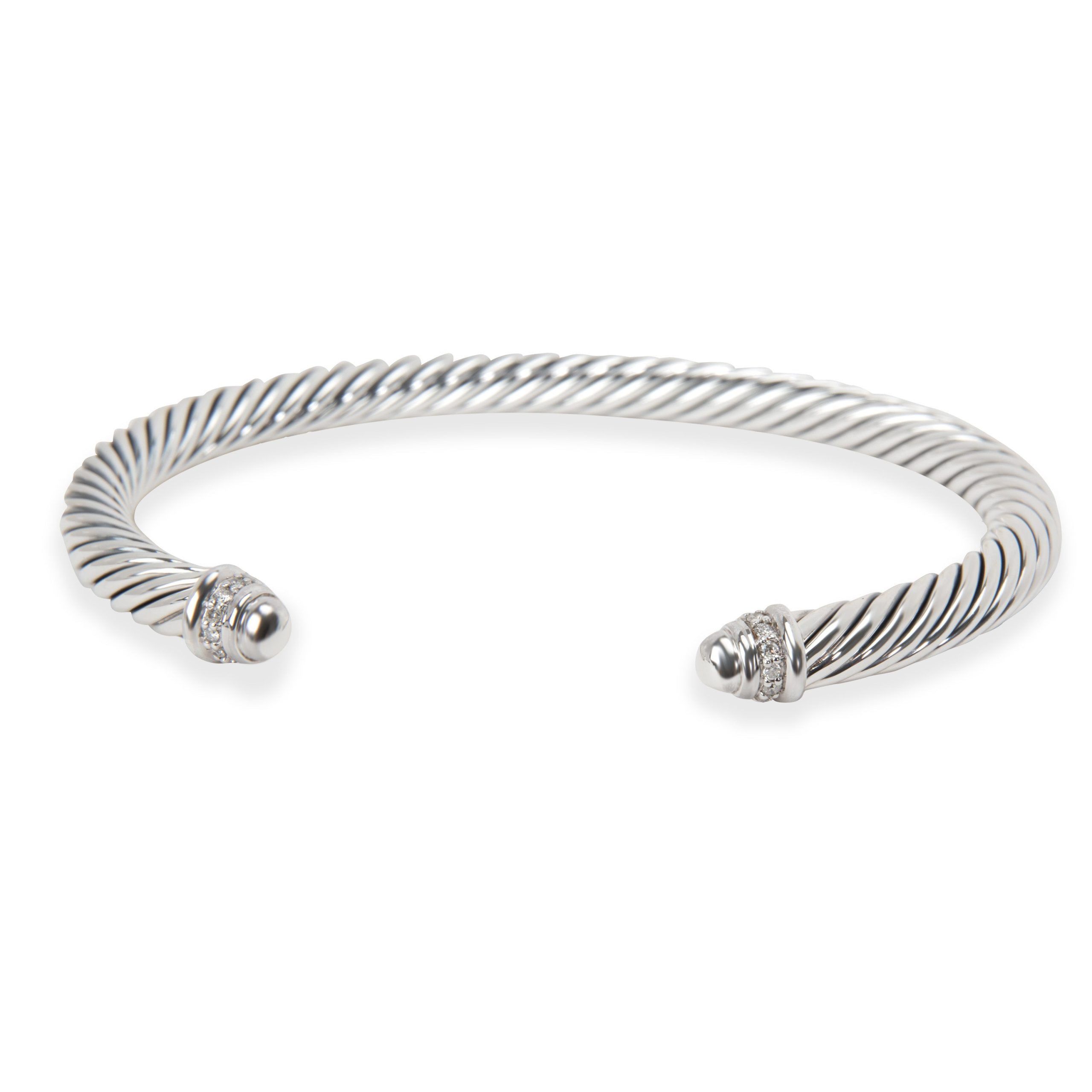 image of David Yurman Cable Diamond Bangle In Sterling Silver 0.07 Ctw (5 Mm), Women's