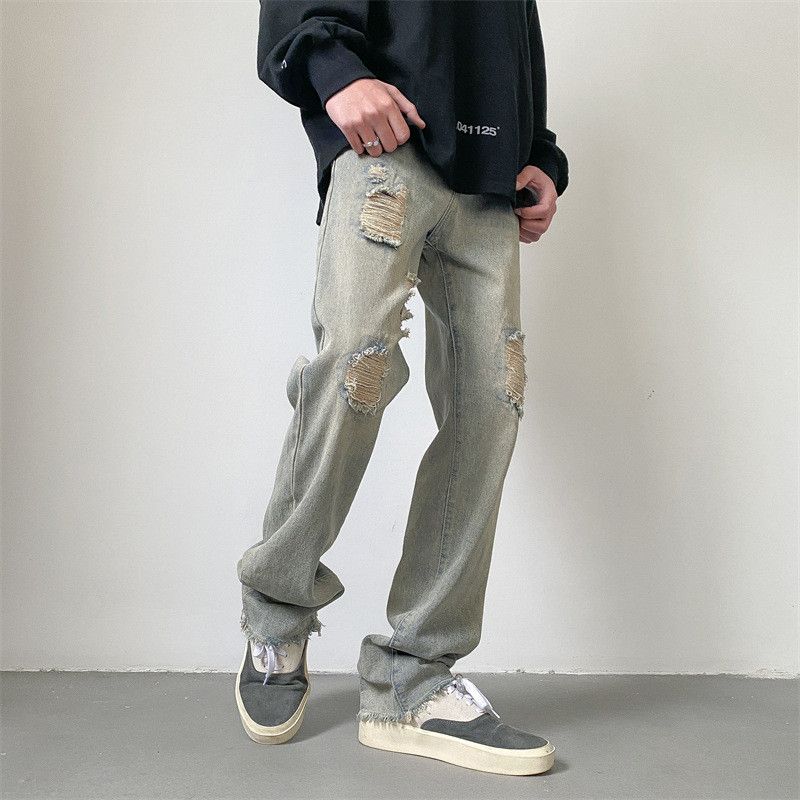 Japanese Brand Men's hip-hop loose straight leg ripped jeans Size US 32 / EU 48 - 2 Thumbnail