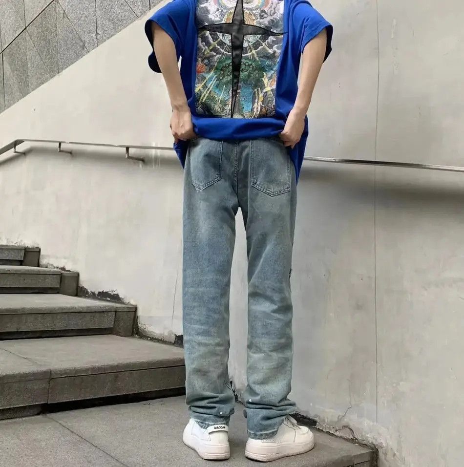 Japanese Brand Vintage Distressed Jeans Slim Fit Repaired Patchwork Denim Size US 32 / EU 48 - 4 Thumbnail