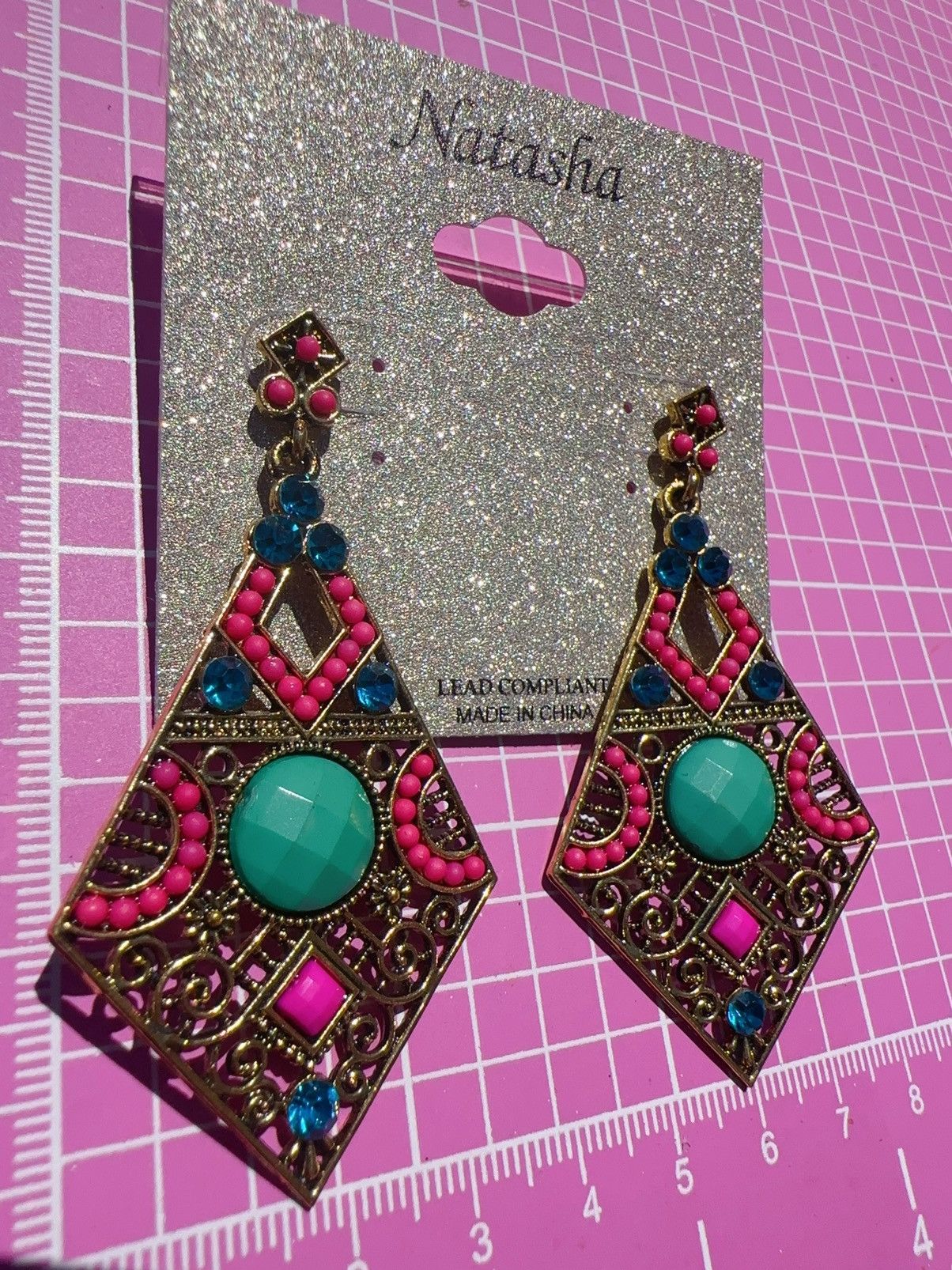 Designer Natasha Earrings Dimond shaped multicolor crystal Beads Size ONE SIZE - 4 Thumbnail