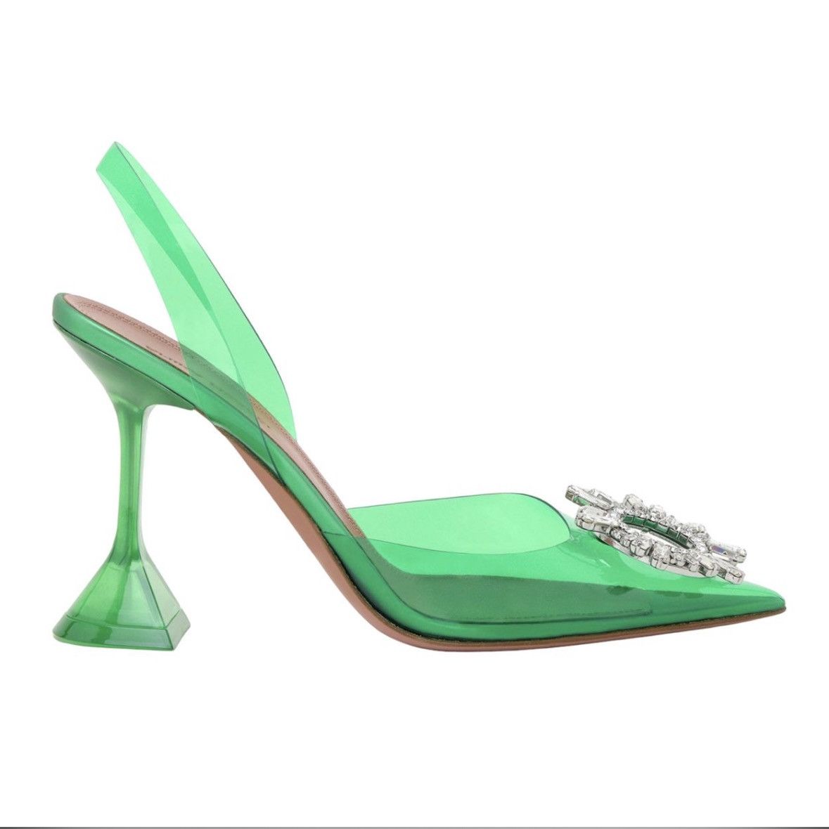 Amina Muaddi × Designer Amina Muaddi 95 Begum Glass PVC Green Clear Sling crystal 42 Size US 12 / IT 42 - 2 Thumbnail