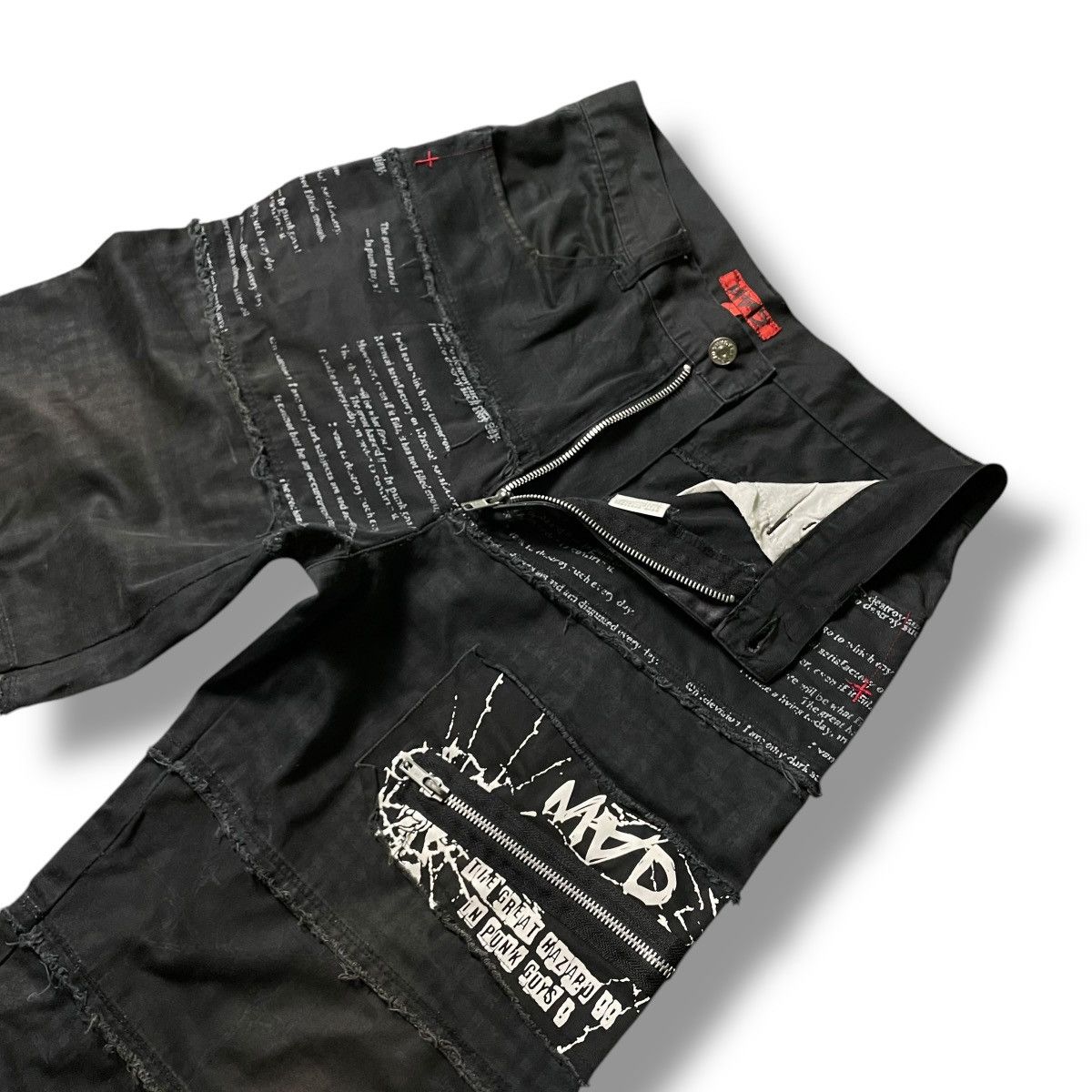 If Six Was Nine × Japanese Brand × Yasuyuki Ishii 🇯🇵☠️ MAD PUNK WORDING PATCHES SEDITIONARIES GOTHIC PANTS Size US 29 - 9 Thumbnail