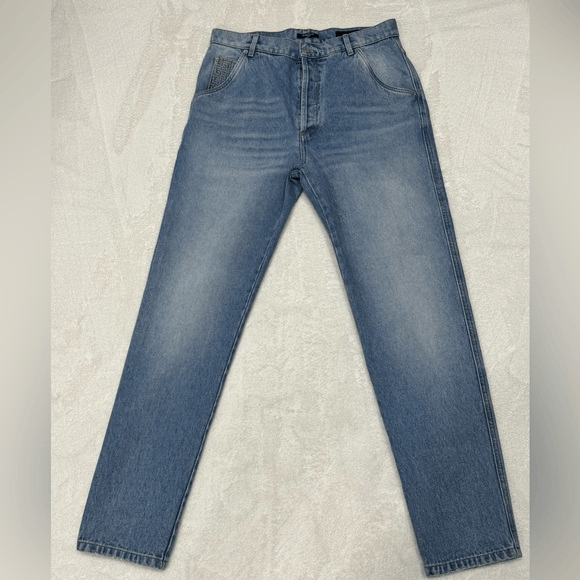 Image of Balmain Straight Monogram Denim Pants Blue Men’S 31, Men's