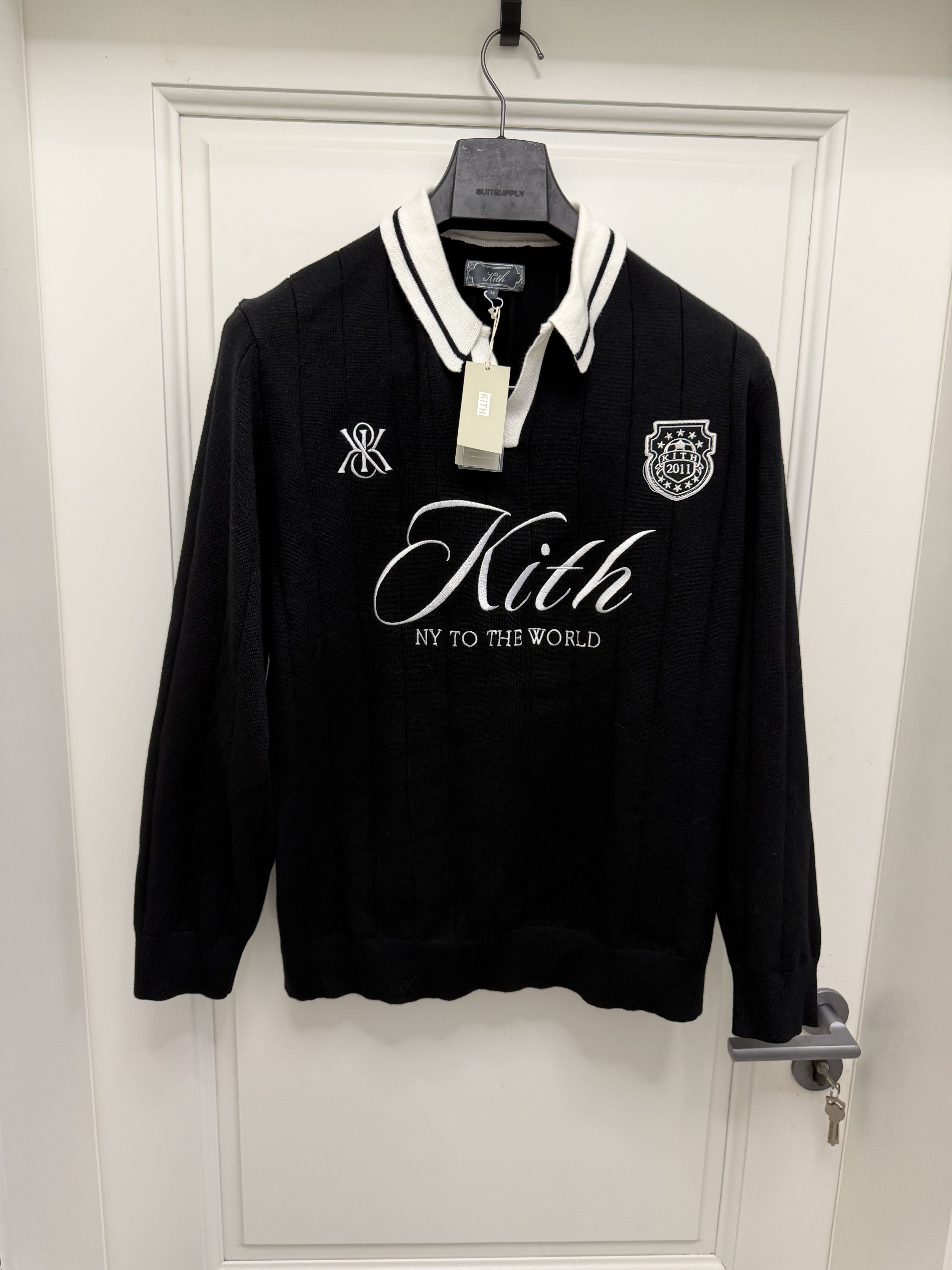 KITH embroidered logo lettering collared knit rugby shirt