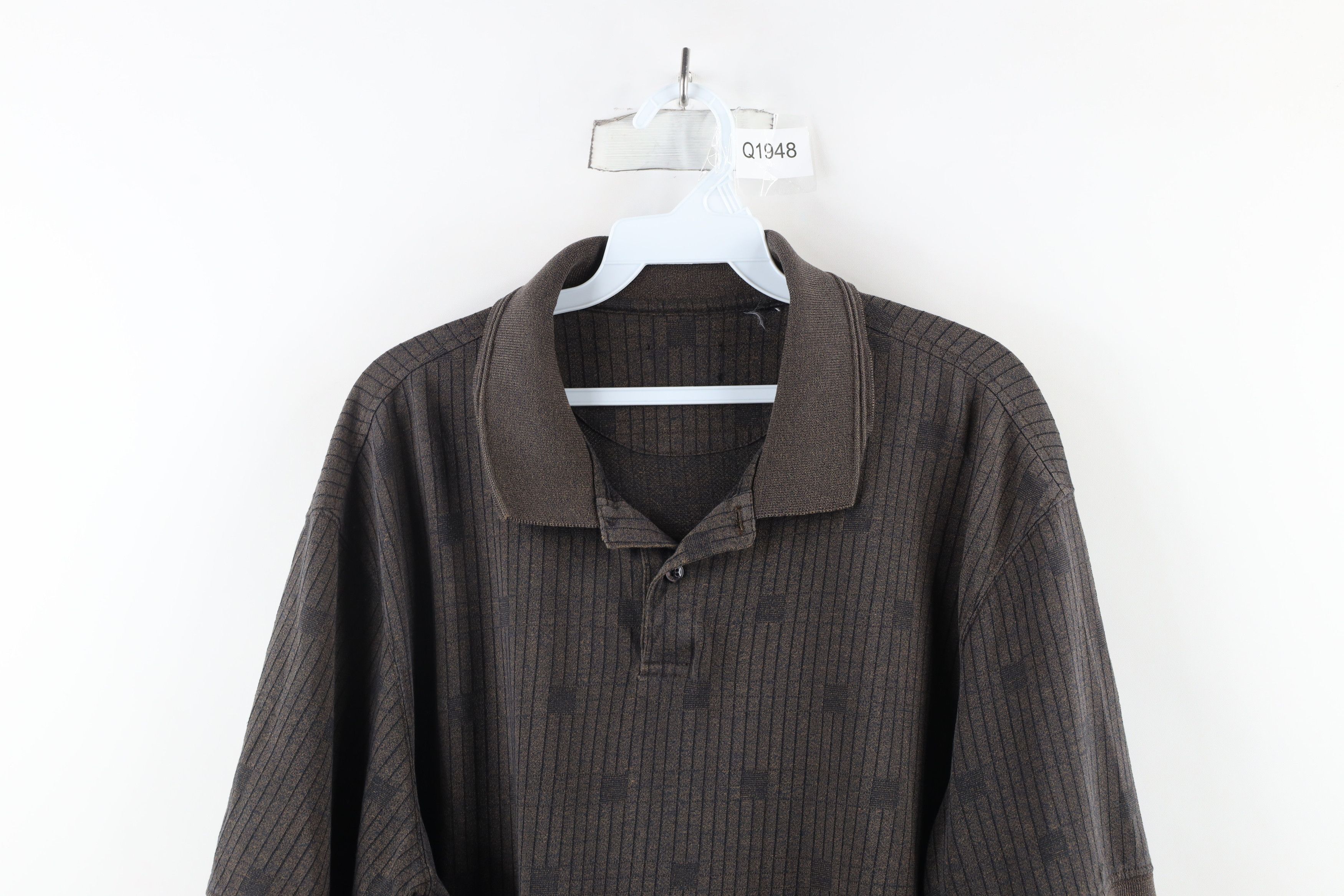 Vintage Vintage 90s Streetwear Geometric Knit Polo Shirt Brown Size US L / EU 52-54 / 3 - 2 Thumbnail