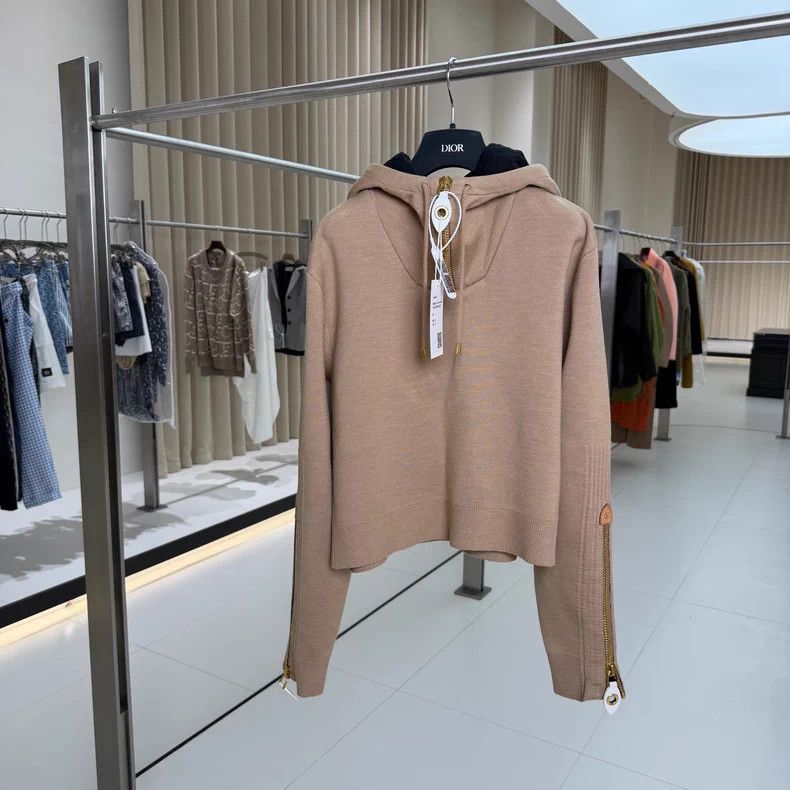 Louis Vuitton Khaki wool mulberry silk hooded sweatshirt