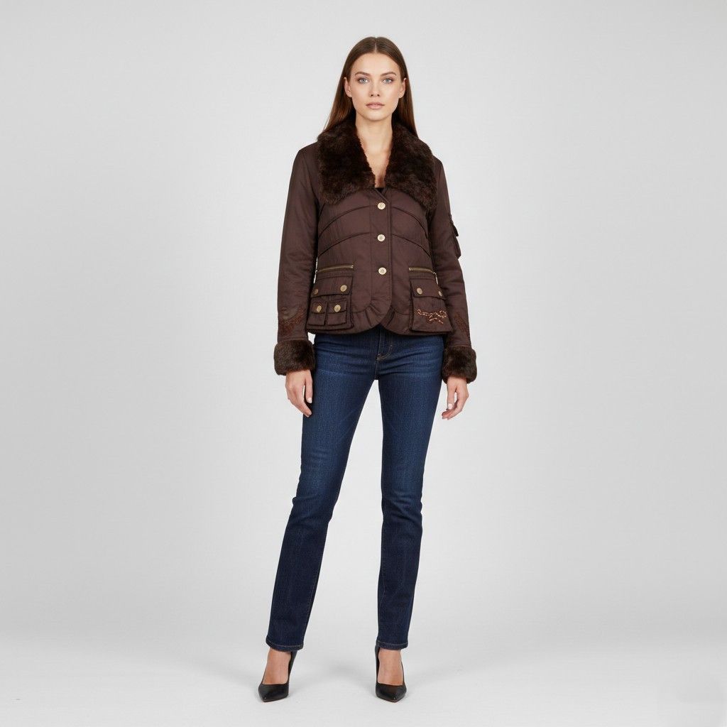 Just Cavalli Just Cavalli Women S/M Jacket Brown Snaps 10629 Size S / US 4 / IT 40 - 1 Thumbnail