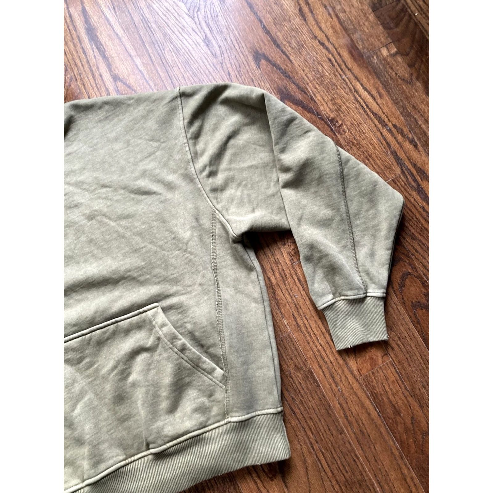 Zara ZARA Hoodie Mens Size M Oversized Olive Green Sweatshirt Boxy Distressed Hooded Pockets All Seasons Casual Pullover Size US M / EU 48-50 / 2 - 3 Thumbnail