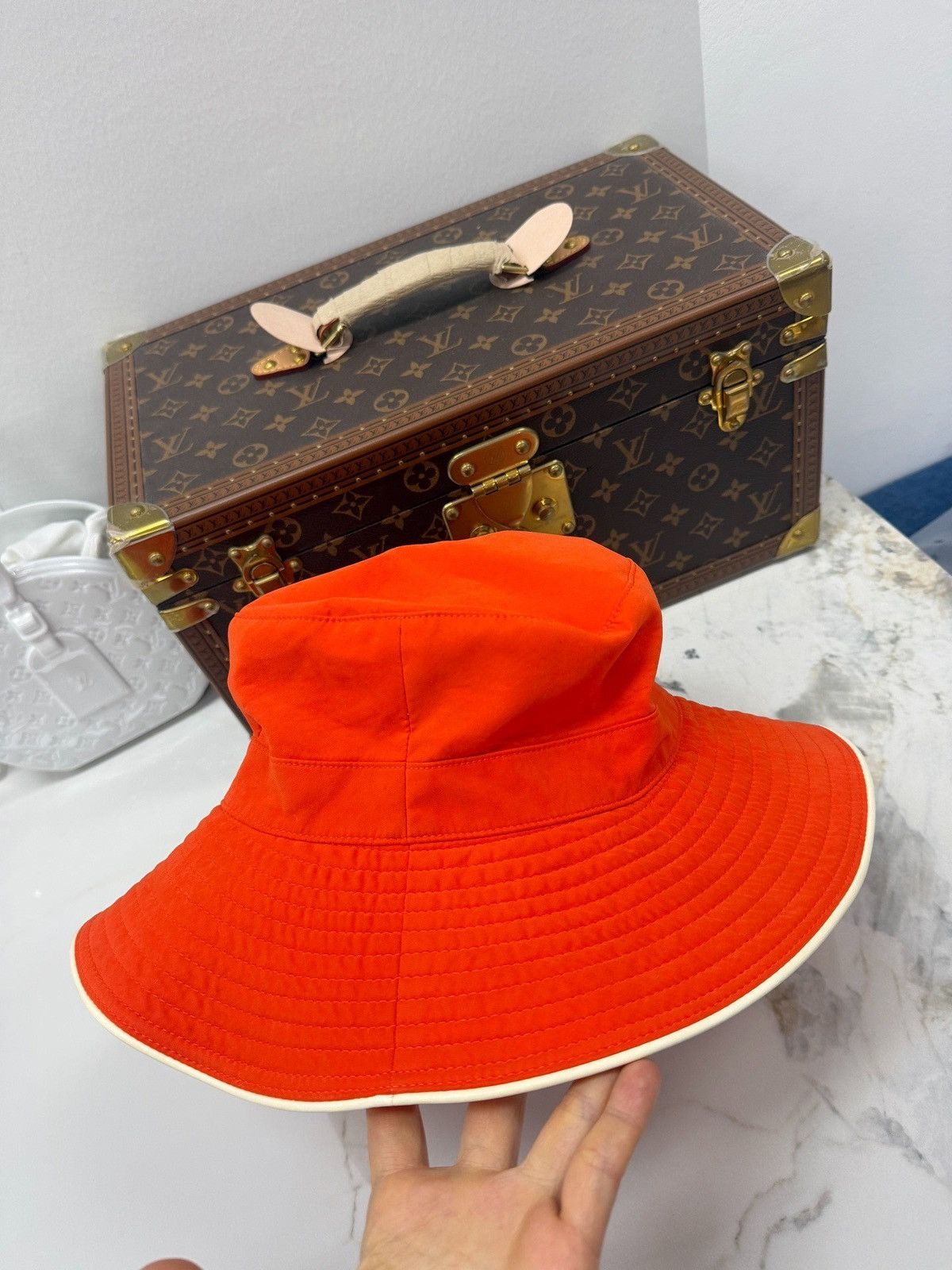 Hermes Hermes cotton Panama hat in red/orange Size ONE SIZE - 3 Thumbnail