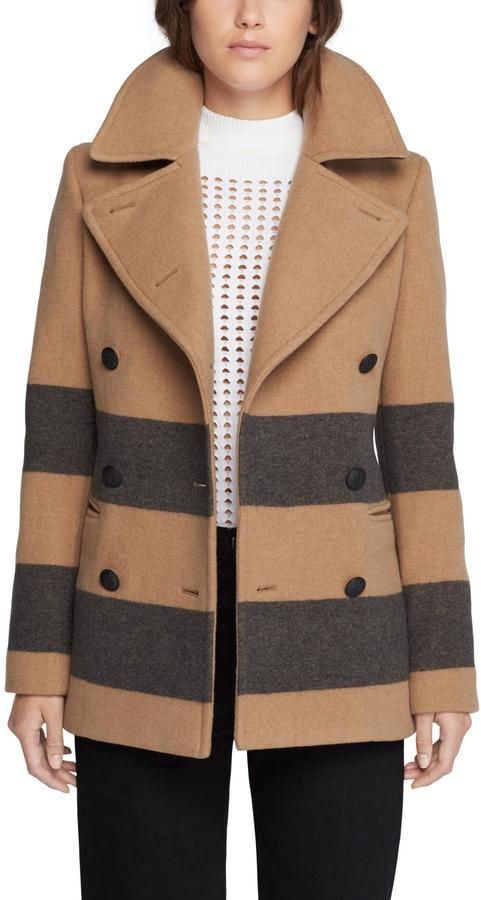 Rag Bone New York Skye Stripe Camel Peacoat Jacket 00/XS