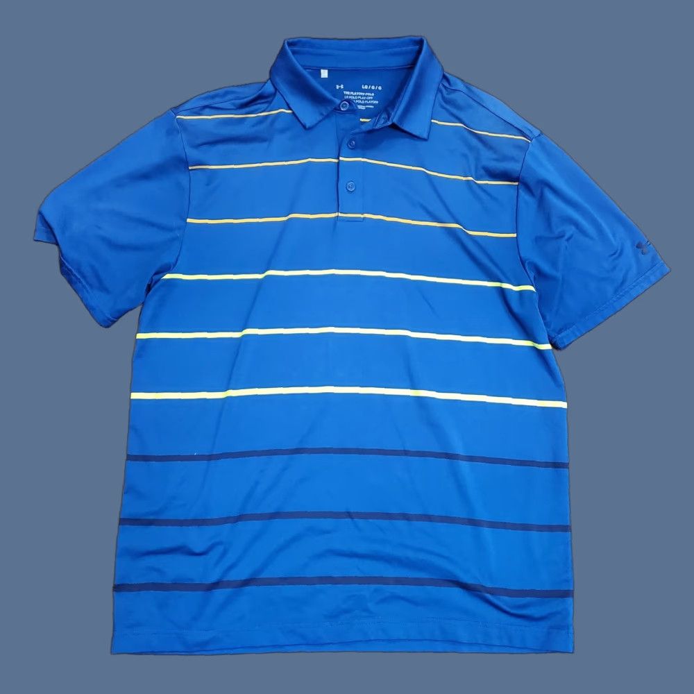 Under Armour VINTAGE Under Armour Playoff Polo Shirt Mens Large Blue Striped Golf Performance Stretch Size US L / EU 52-54 / 3 - 1 Thumbnail