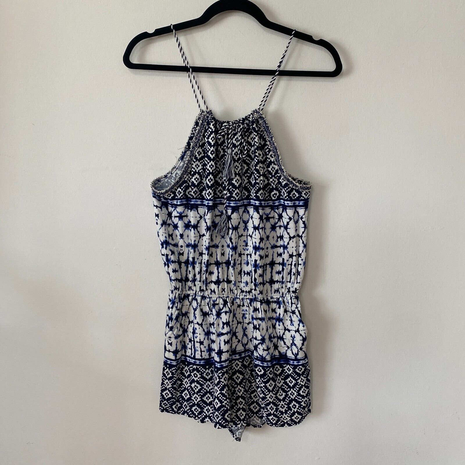 BB Dakota BB Dakota Beale Blue White Aztec Halter Tie Romper Pockets S Size 27" / US 4 / IT 40 - 3 Thumbnail