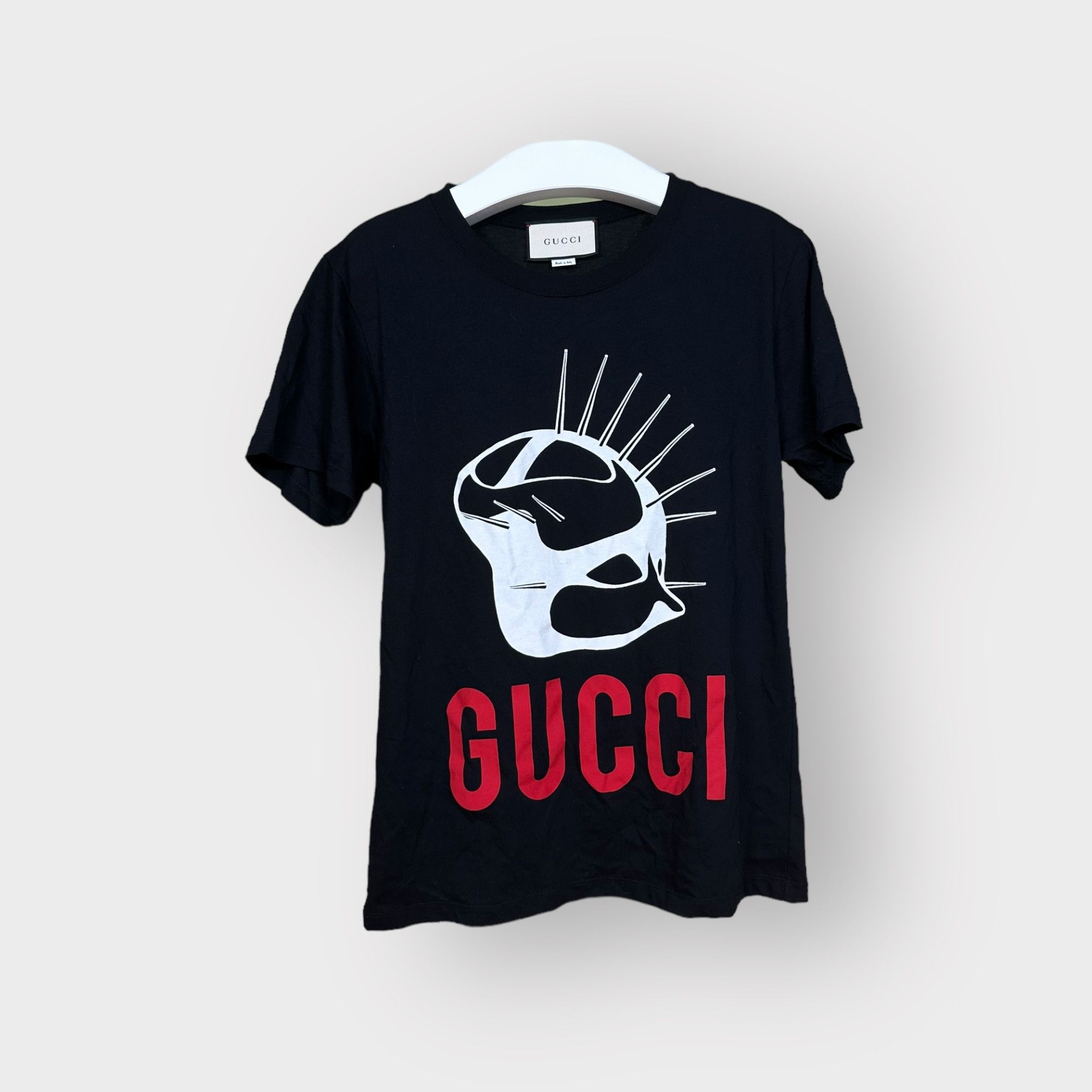 image of Gucci T-Shirt Mask Red Print Logo Black, Men's (Size XS)