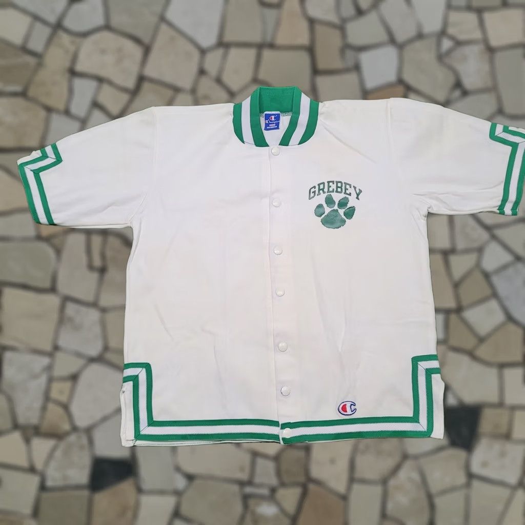 Champion VINTAGE Champion Basketball Warm-Up Jacket Shirt Mens Medium Nylon Short Sleeve Cropped Snap Green White 80s 70s Boxy Ringer Style Tennis Size US 31 - 1 Thumbnail