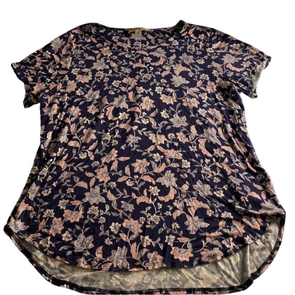 Other Philosophy Woman Floral Print Short Sleeve Top Navy Pink 1X Size XXL / US 16-18 / IT 52-54 - 2 Thumbnail