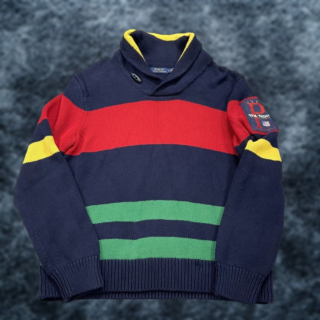 Polo Ralph Lauren Polo Ralph Lauren Sweater Mens Medium Shawl Striped Yacht Challenge 12M Cotton Size US M / EU 48-50 / 2 - 1 Thumbnail